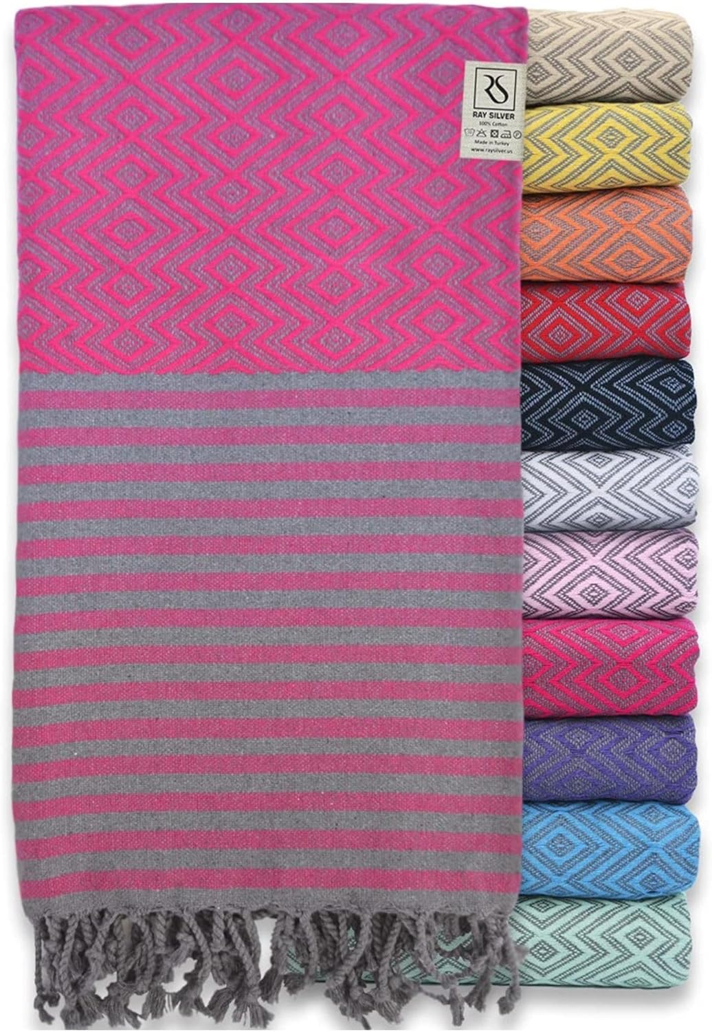 RAY SILVER Turkish Beach Towel 100 Cotton 40x71 Quick Dry