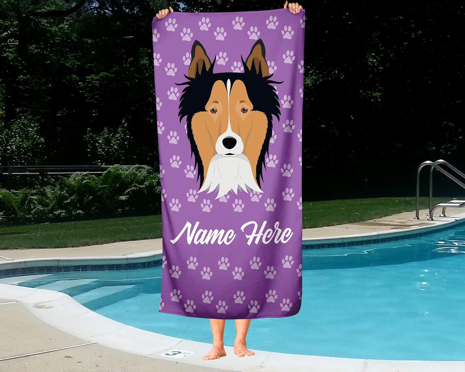 Personalized Border Collie Face Beach Towel