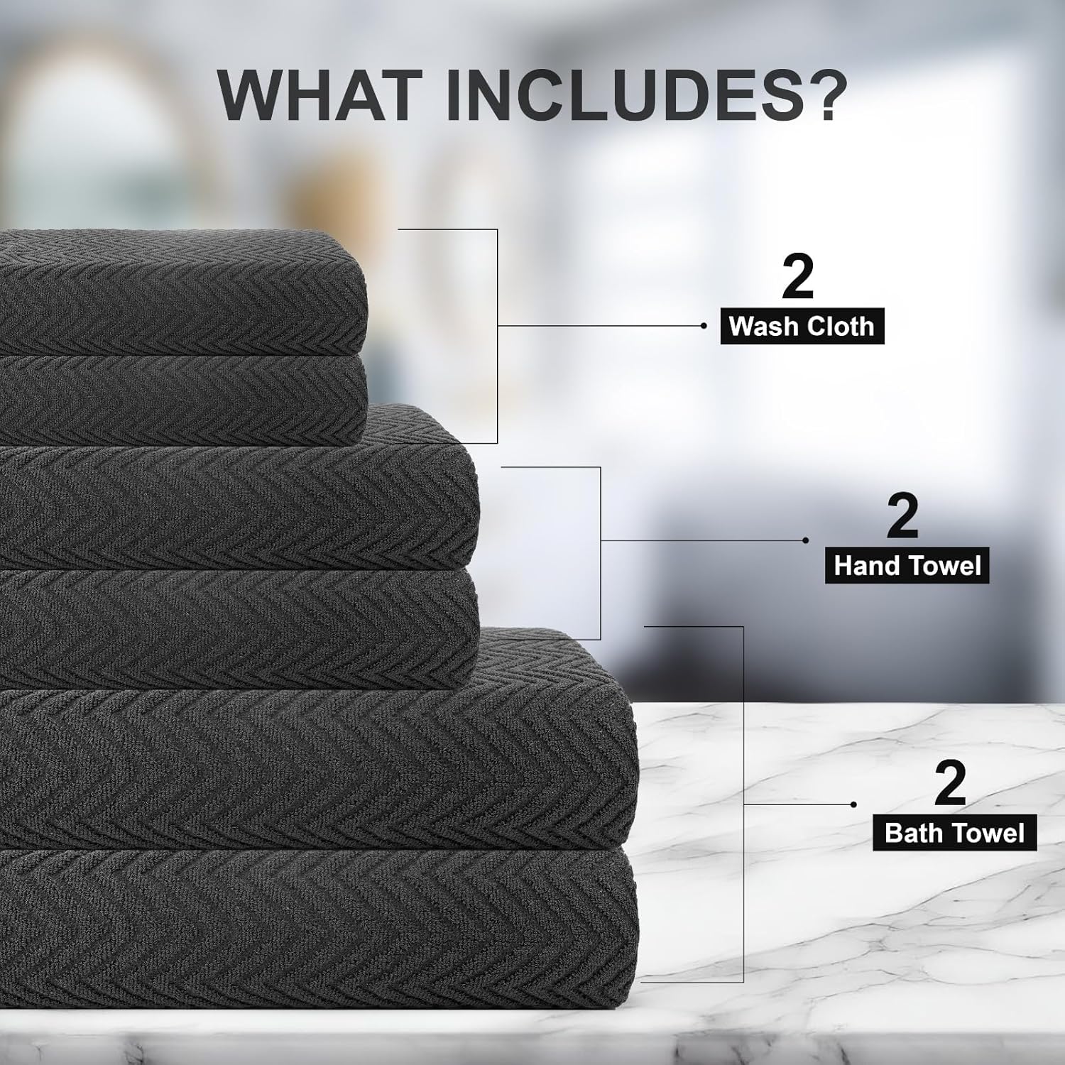 CASA COPENHAGEN Wave Textured 6-Piece Towel Set - Pine Grey