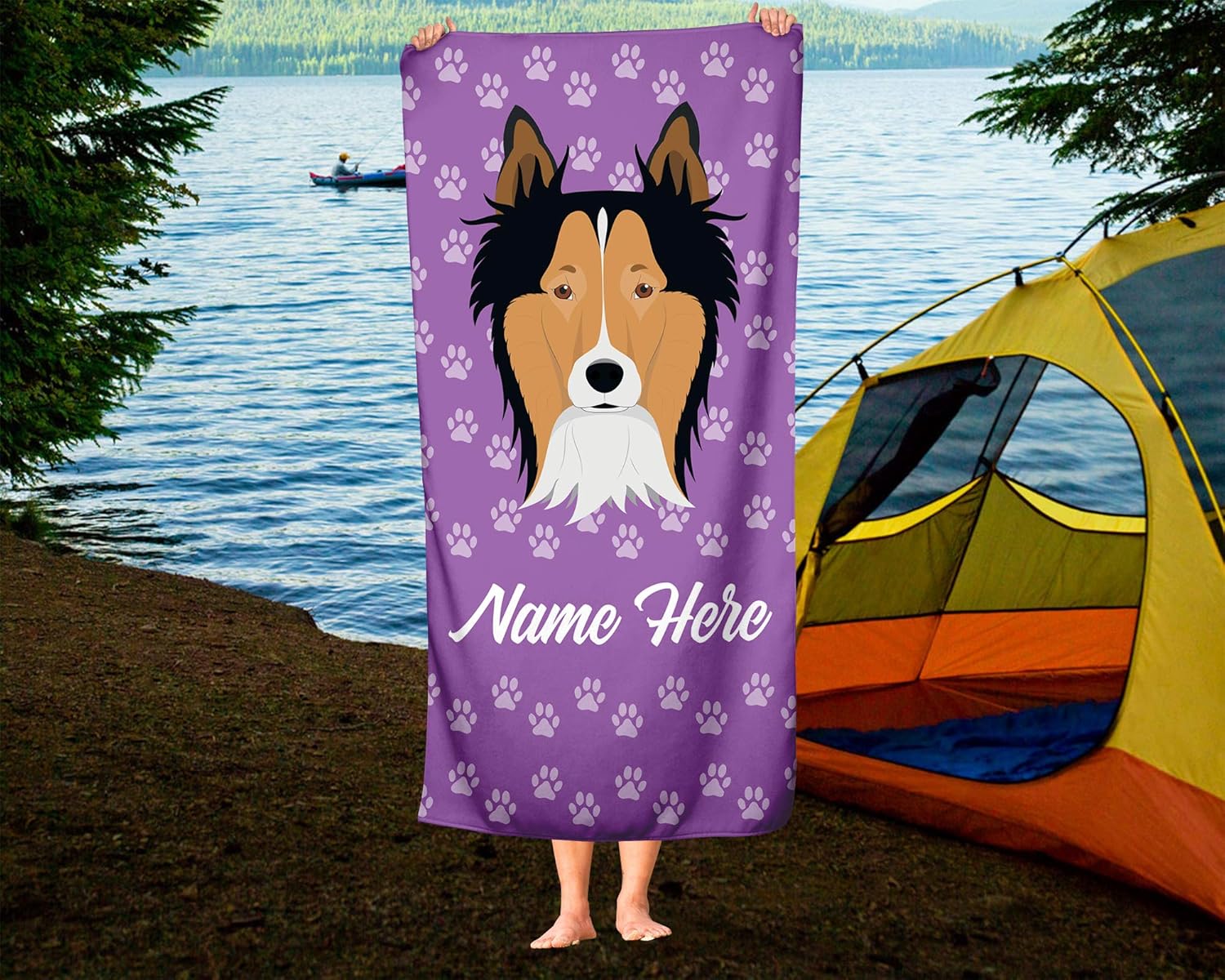 Personalized Border Collie Face Beach Towel