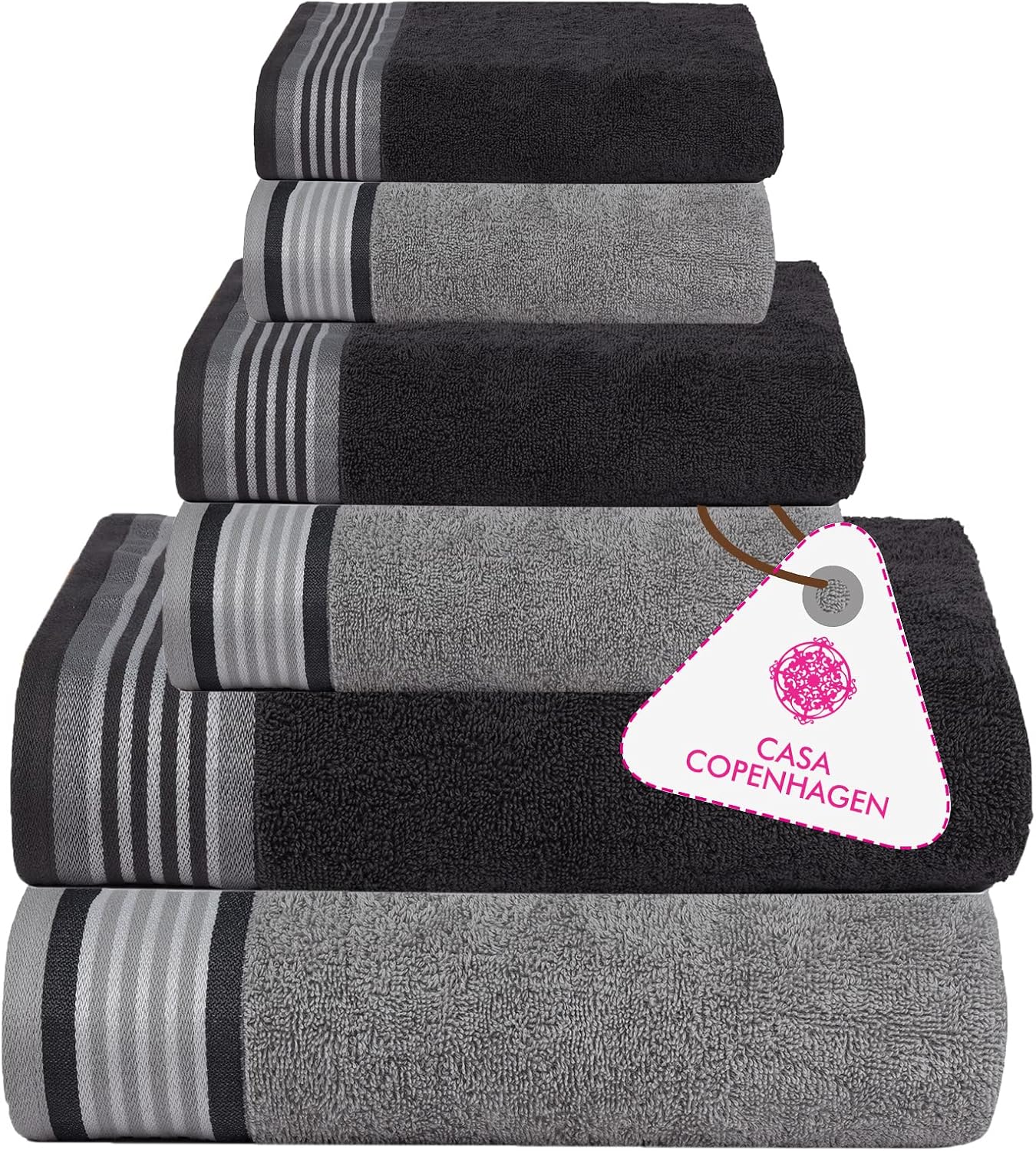 CASA COPENHAGEN He She 6 Piece Towel Set - Silver Grey Dark Grey