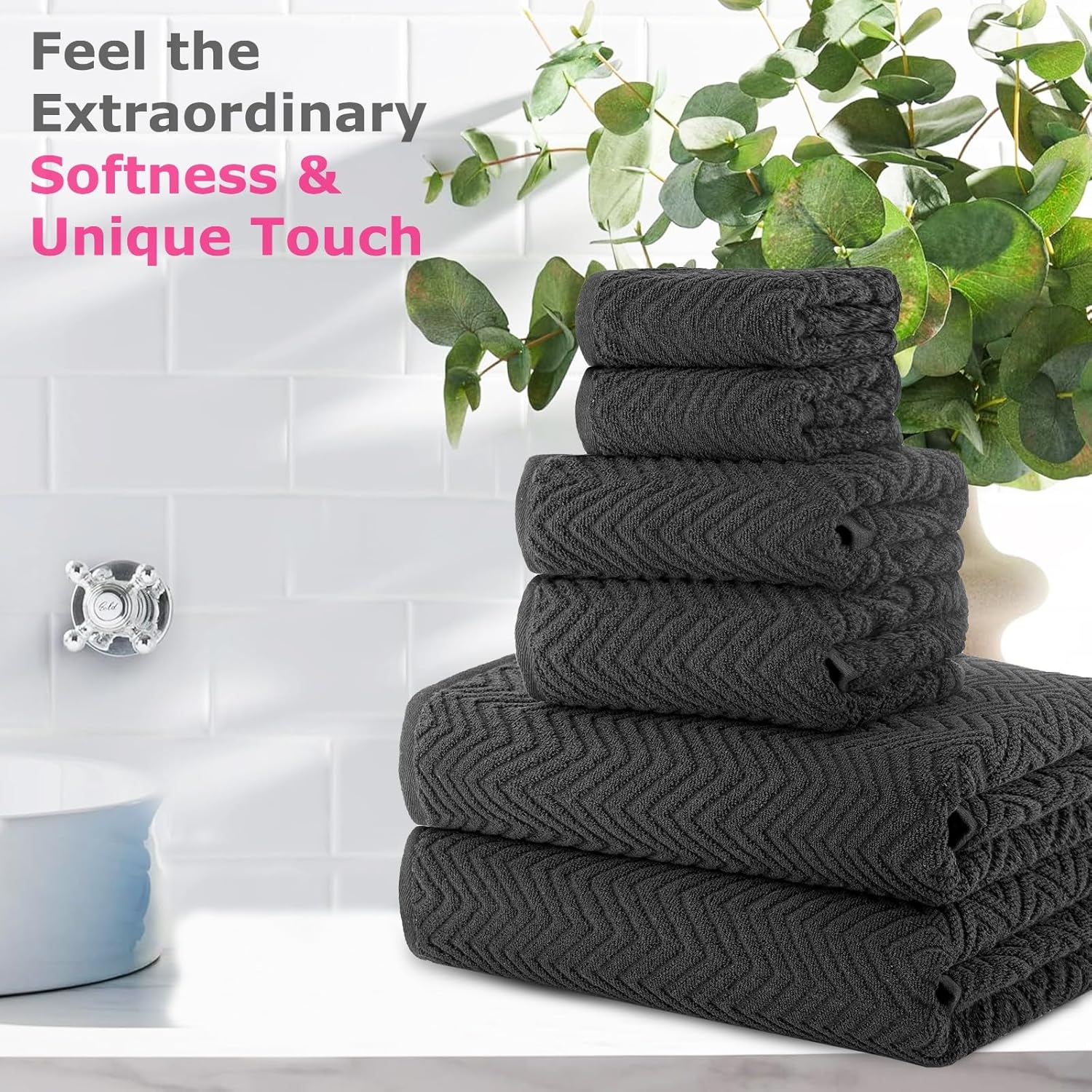 CASA COPENHAGEN Wave Textured 6-Piece Towel Set - Pine Grey