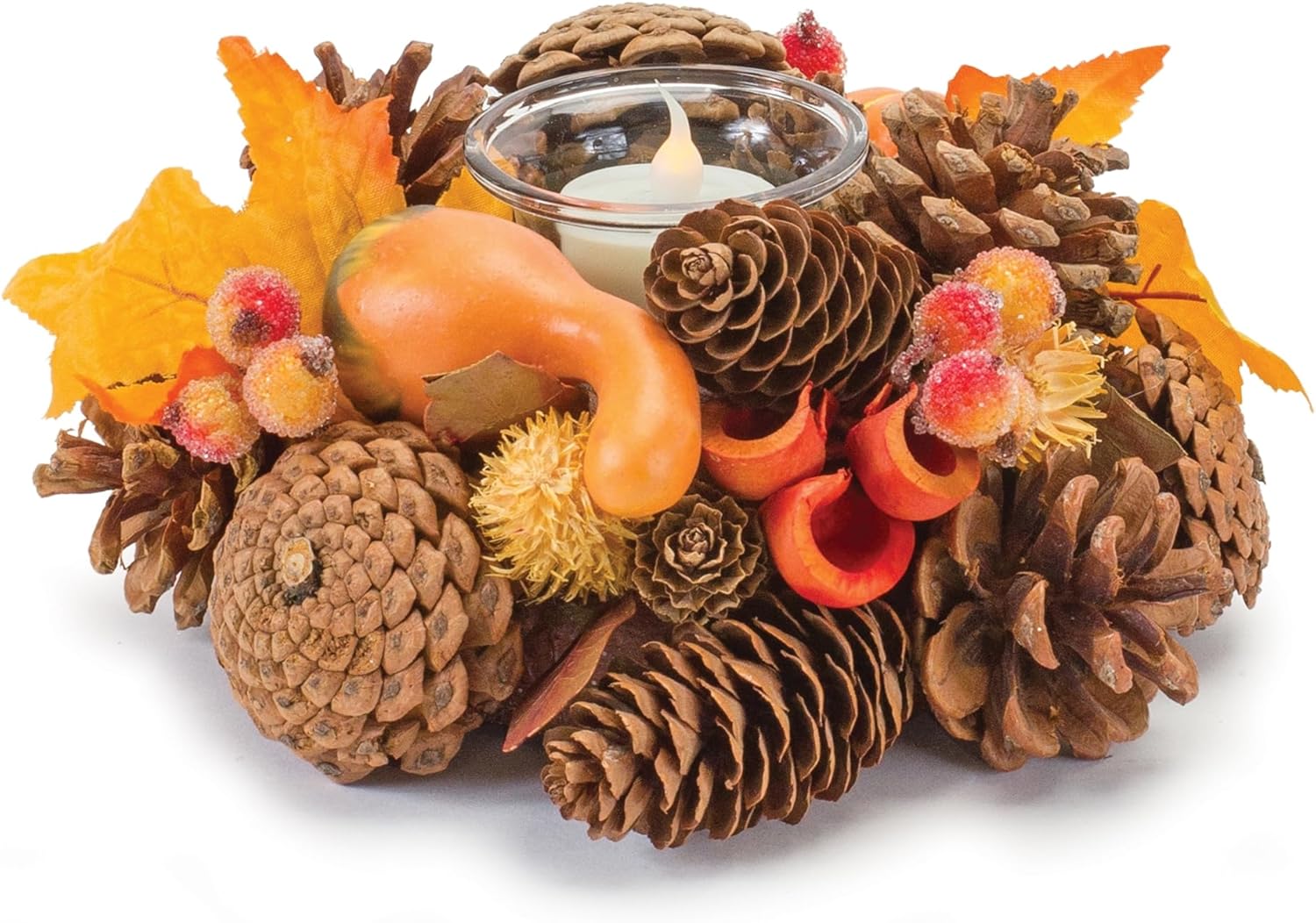 Melrose International Mixed Pinecone Berry Votive Holder Set of 6