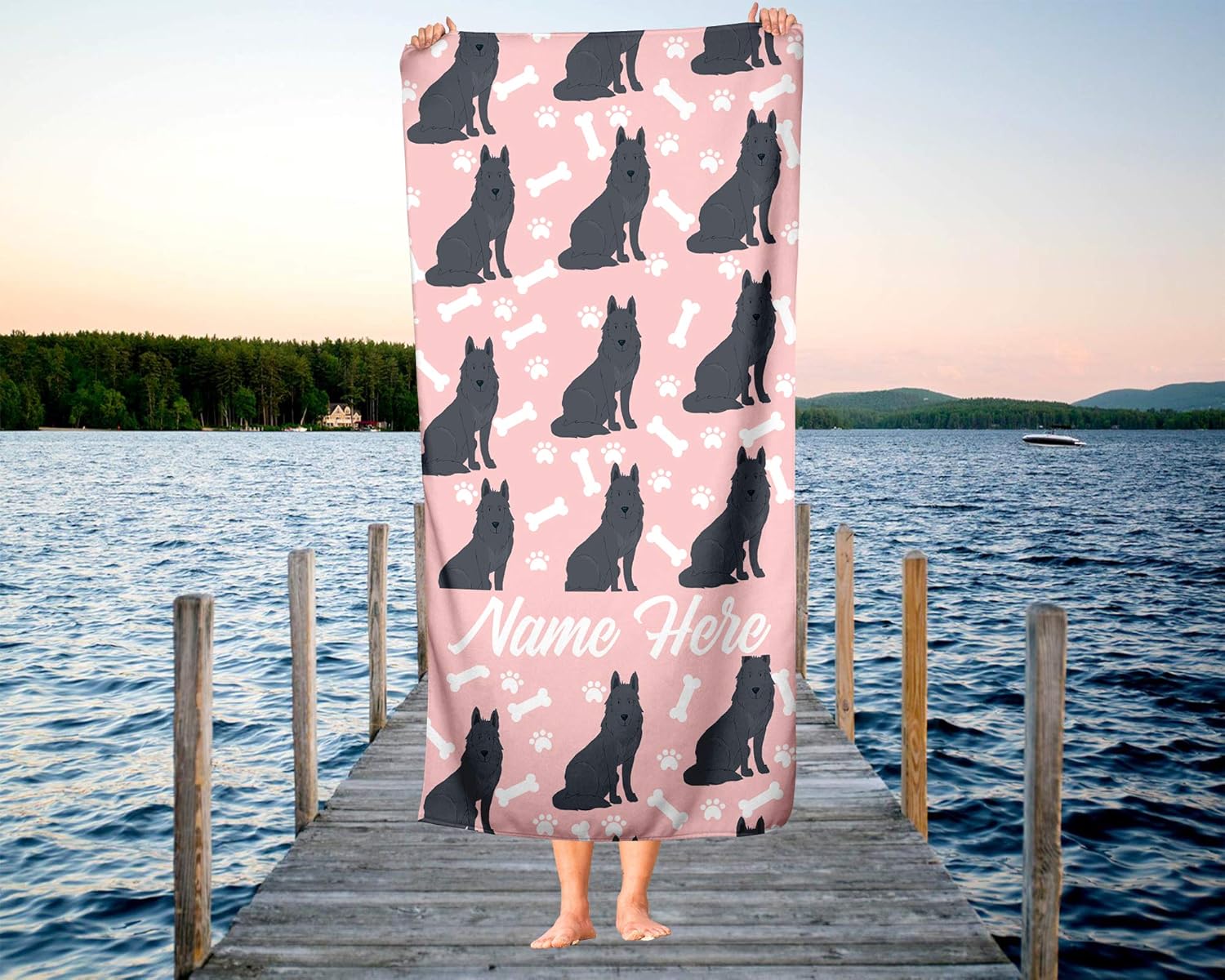 Personalized Black German Shepherd Pattern Towels for Adults Kids