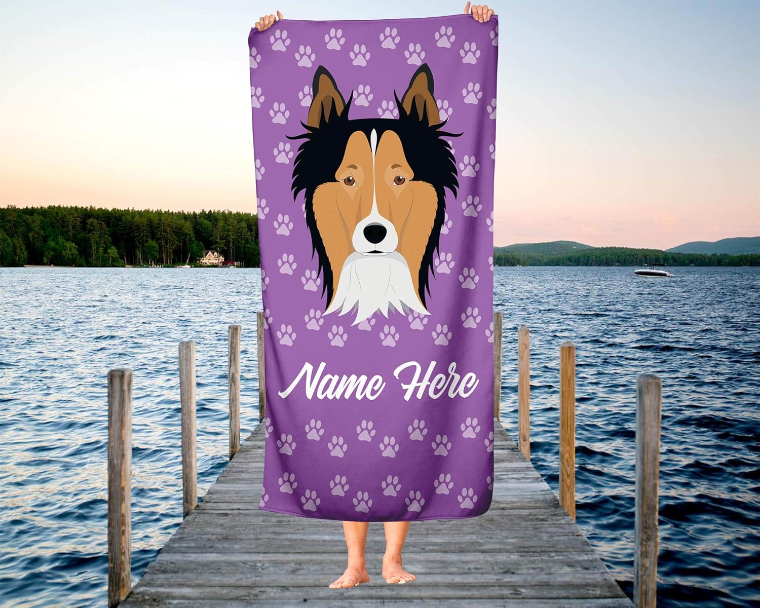 Personalized Border Collie Face Beach Towel
