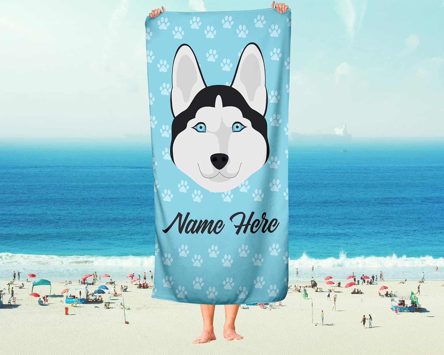 Personalized Siberian Husky Beach and Bath Towels - Large and Medium 1