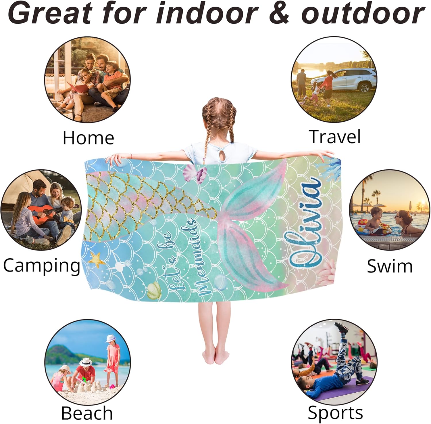 Personalized Oversized Beach Towel with Name for Kids