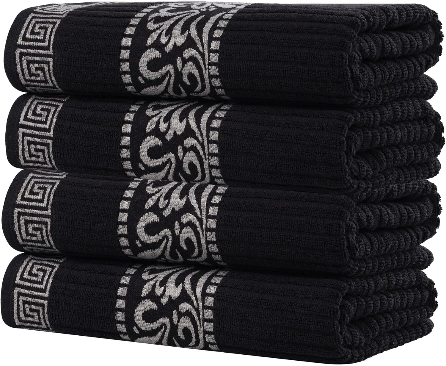 Superior 4-Piece Bath Towel Set with Greek Key Border