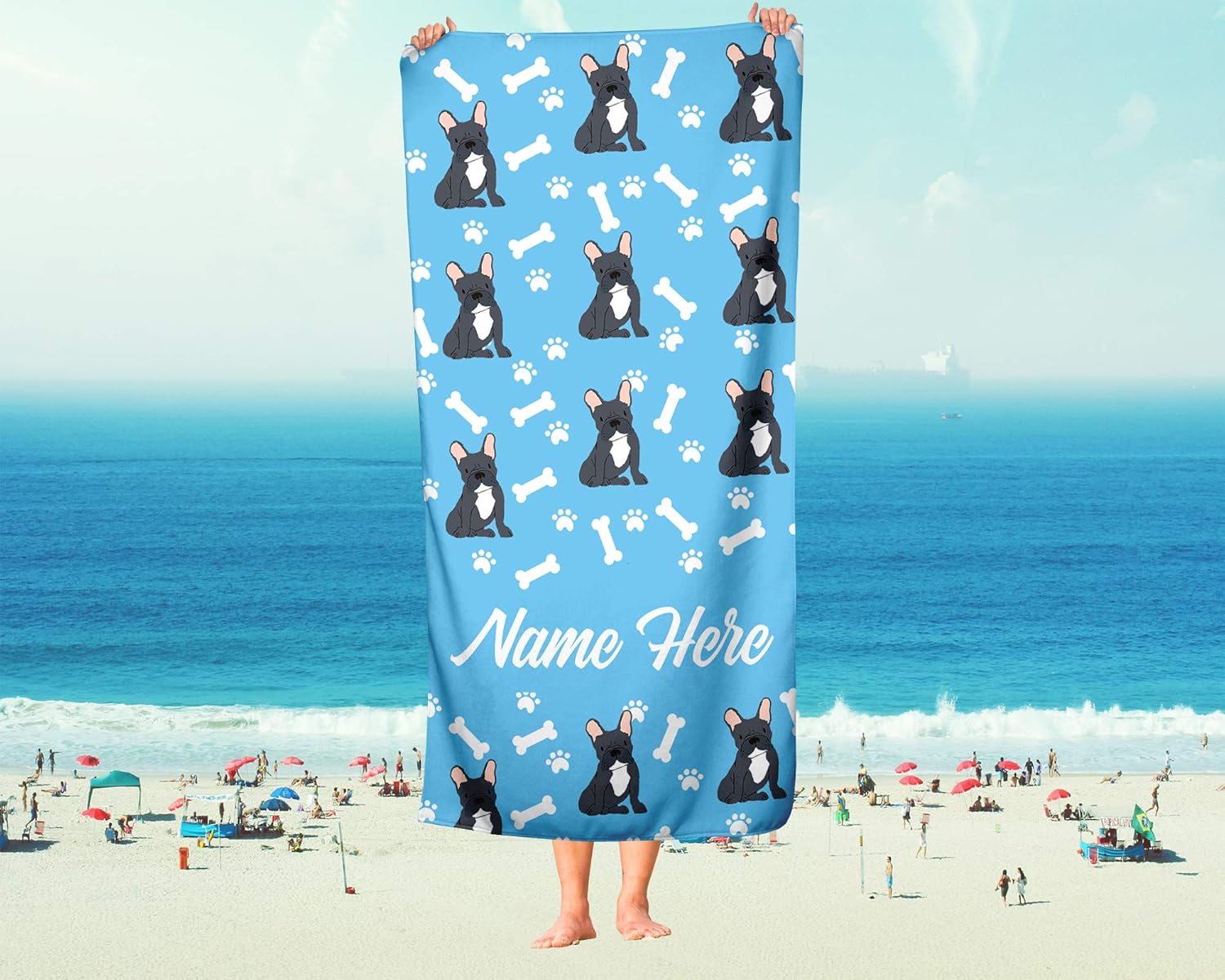 Personalized Black French Bulldog Pattern Towels for Adults Kids