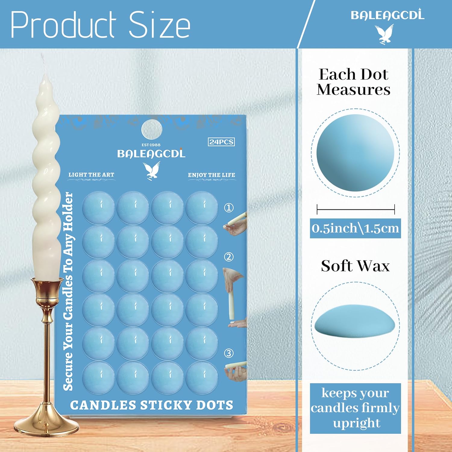 Candle Sticky Dots - Blue Wax Adhesive Dots for Taper Candles