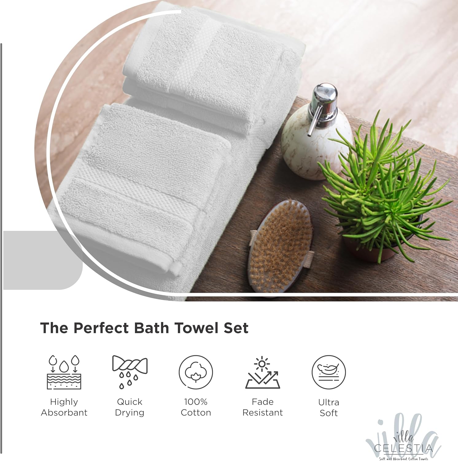 Villa Celestia 100 Cotton 12-Piece Bath Towel Set - White