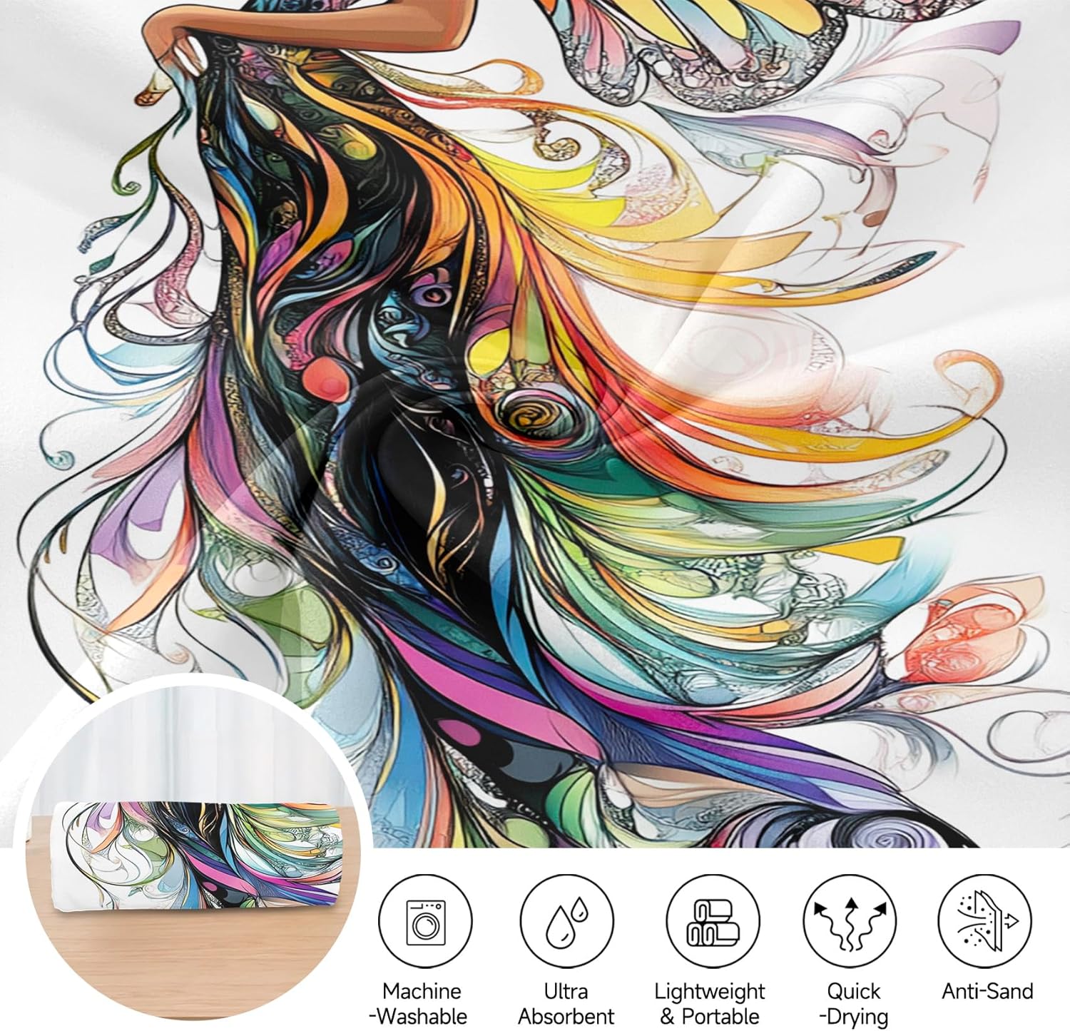 Flower Fairy Magnetic Beach Towel with Quick-Dry Microfiber