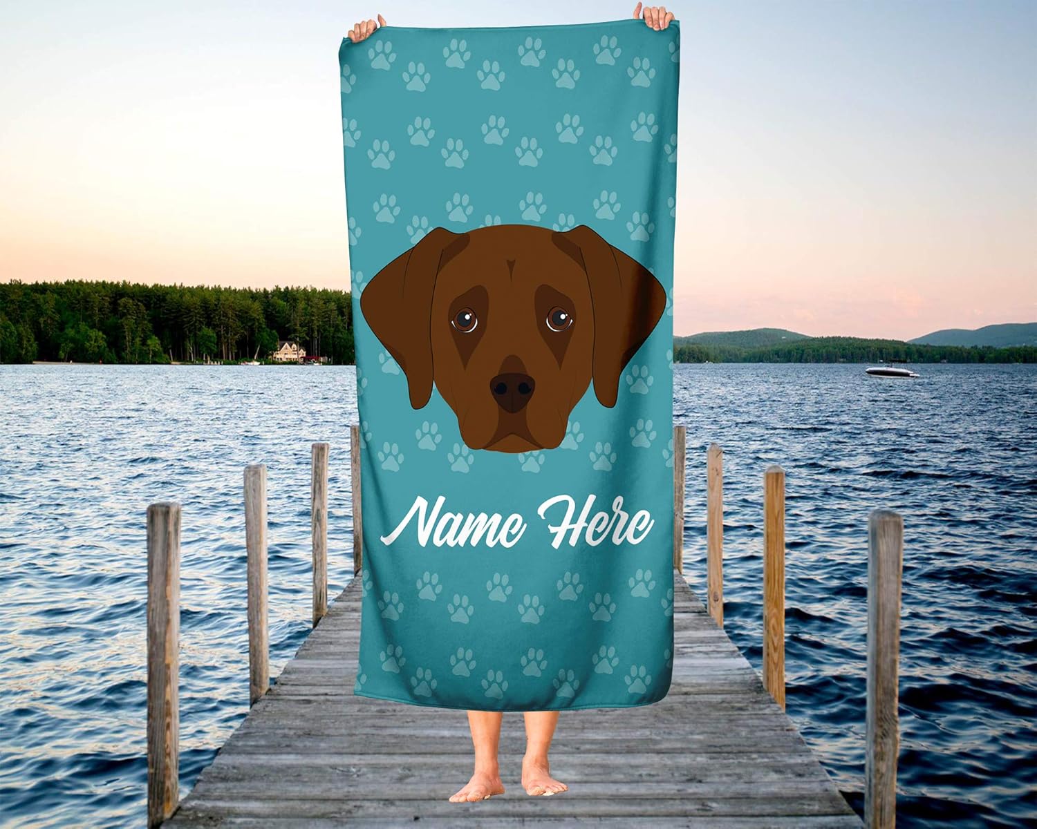 Personalized Chocolate Lab Beach and Bath Towels