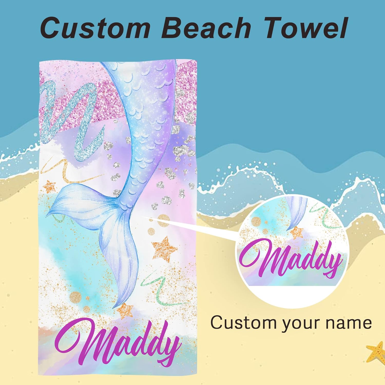 Differ More Mermaid Pink Beach Towel for Kids