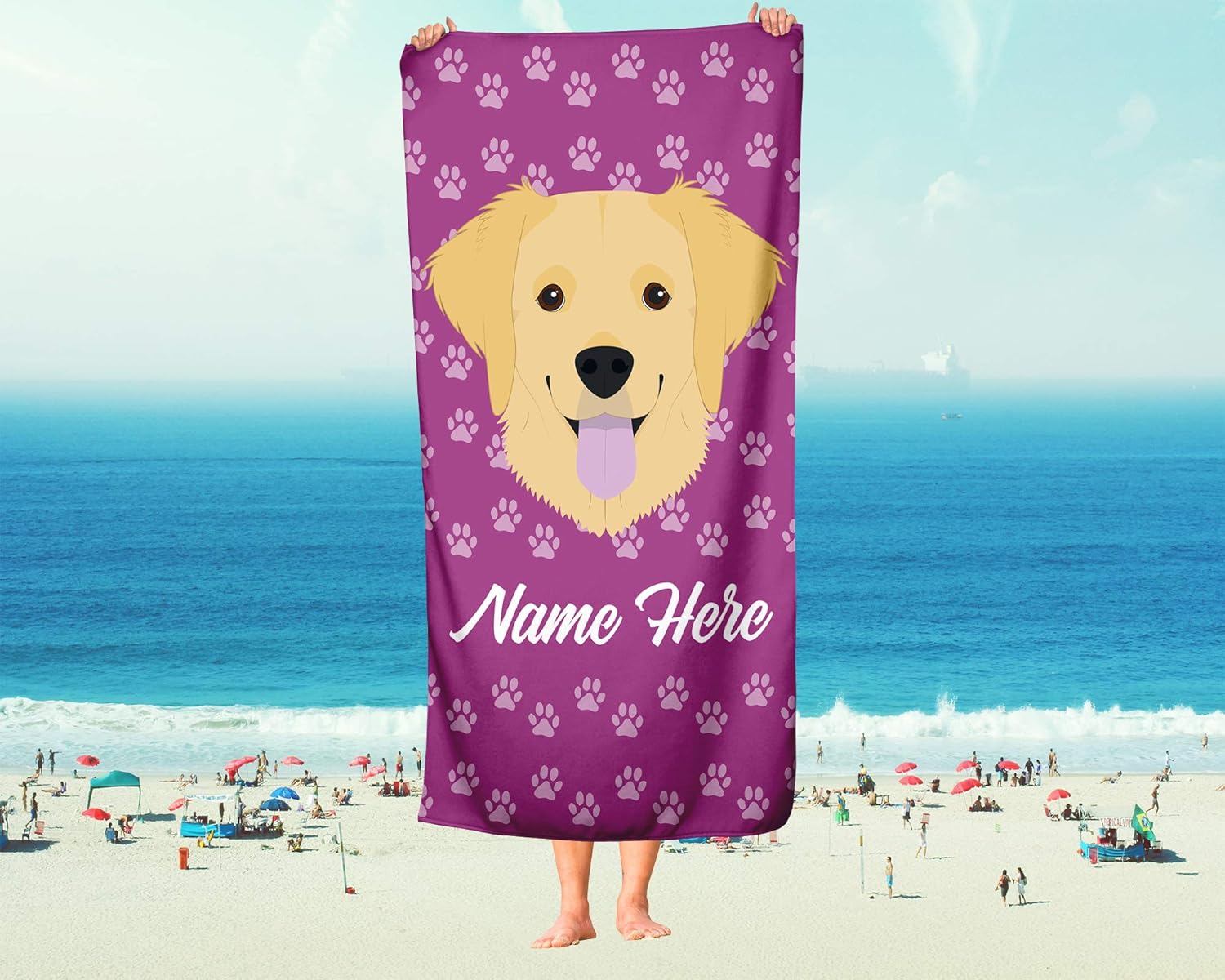 Personalized Golden Retriever Beach and Bath Towels