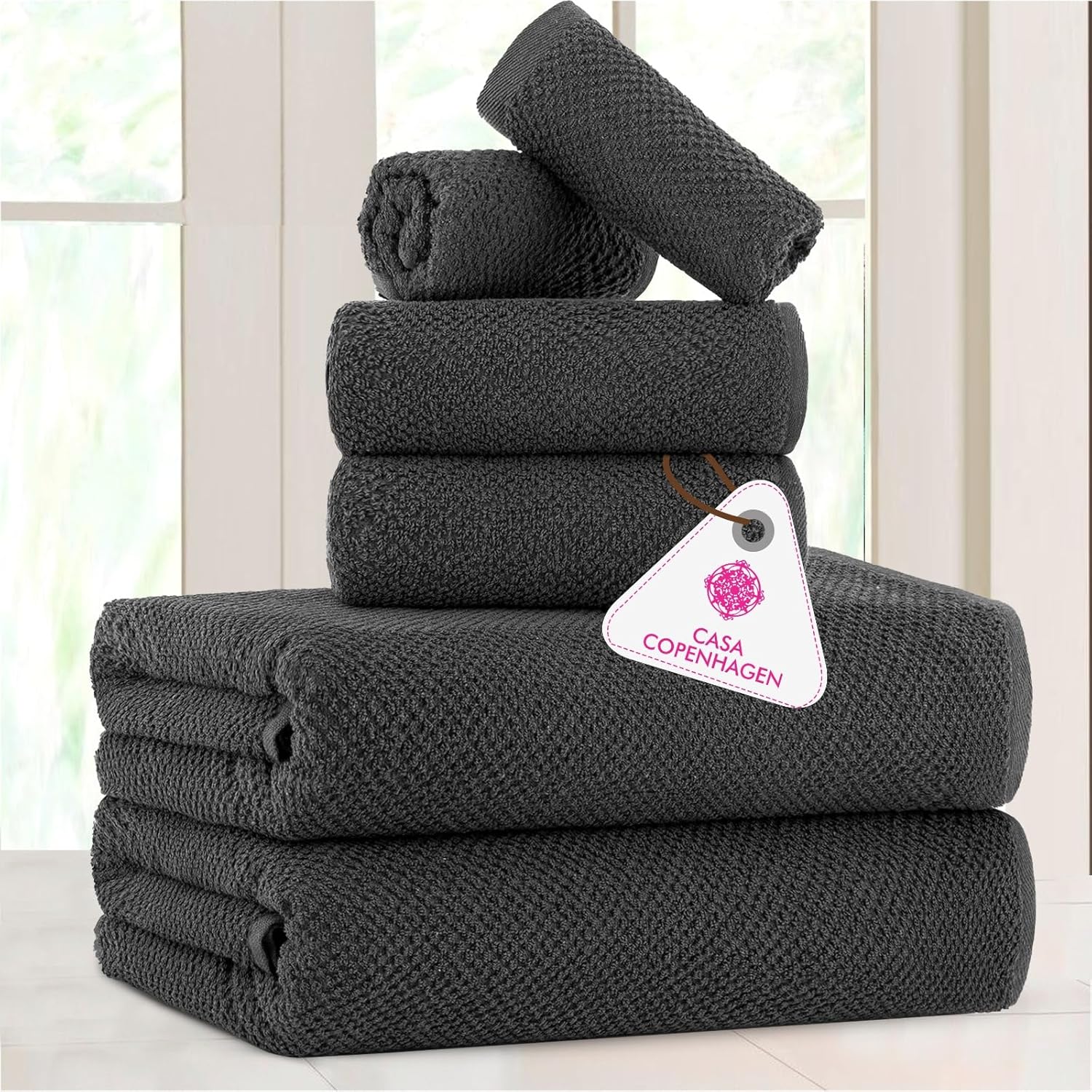 CASA COPENHAGEN Popcorn Textured 6 Piece Towel Set - Pine Grey