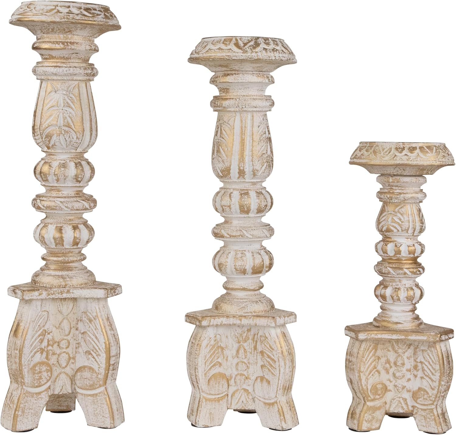Northlight Brushed Gold Wooden Candle Holder Set of 3