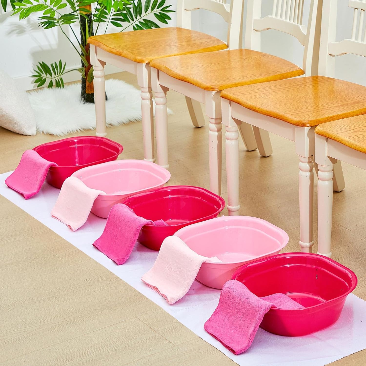 Patelai 6-Piece Kids Foot Spa Kit with Towels Pink Rose Red