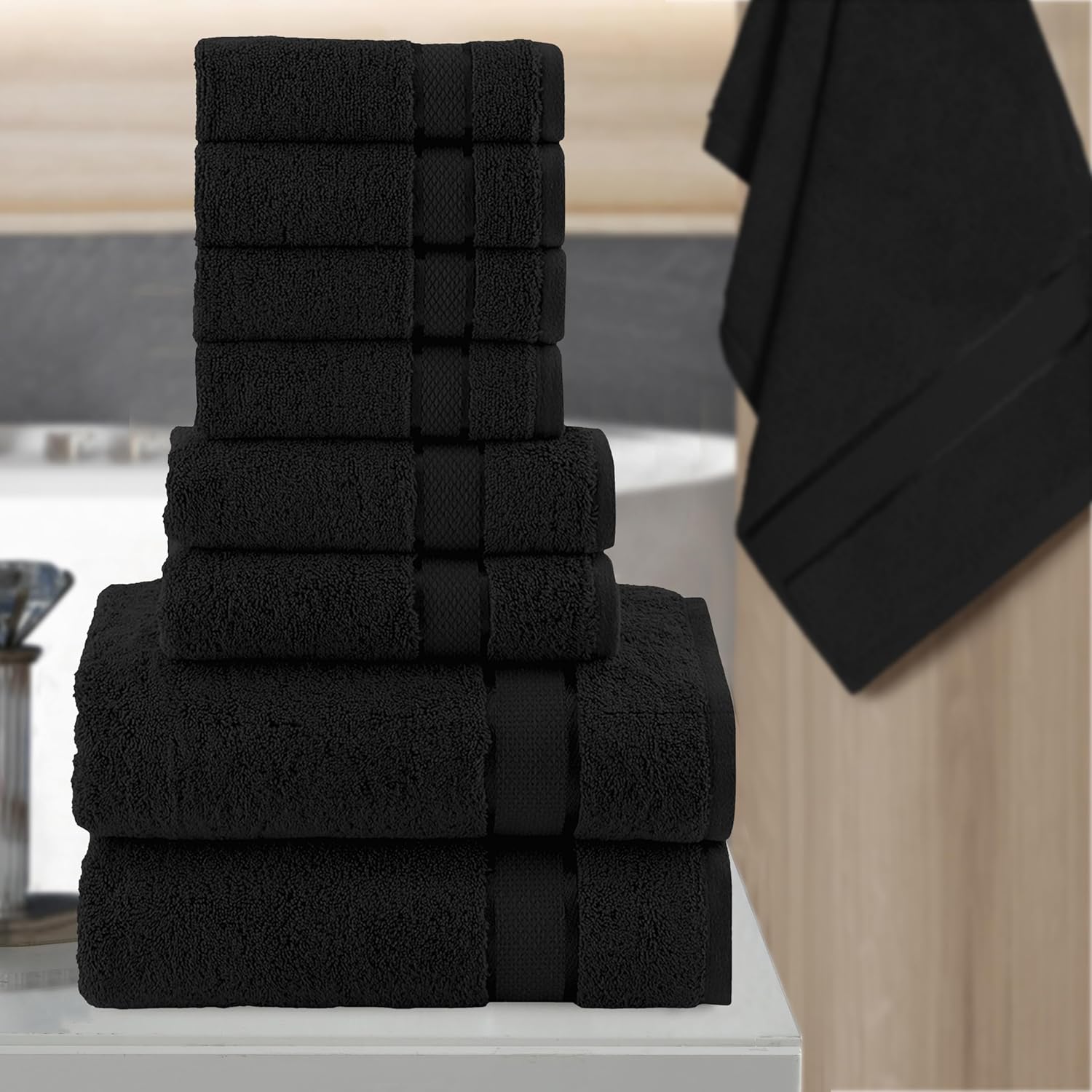 Elegant Comfort Premium Cotton 8-Piece Towel Set Black