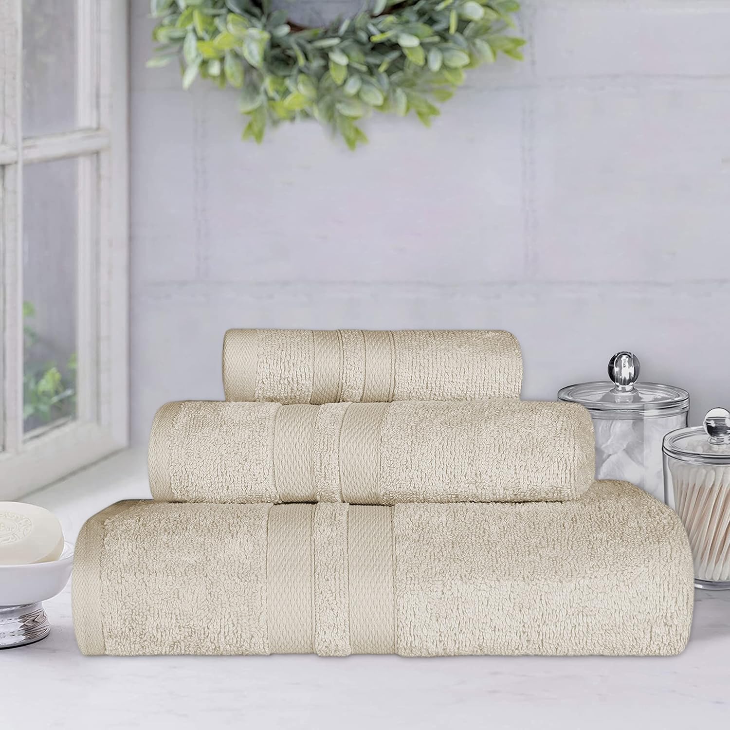 BLUENILEMILLS Ultra-Soft Cotton Towel Set 3 Piece Ivory 1