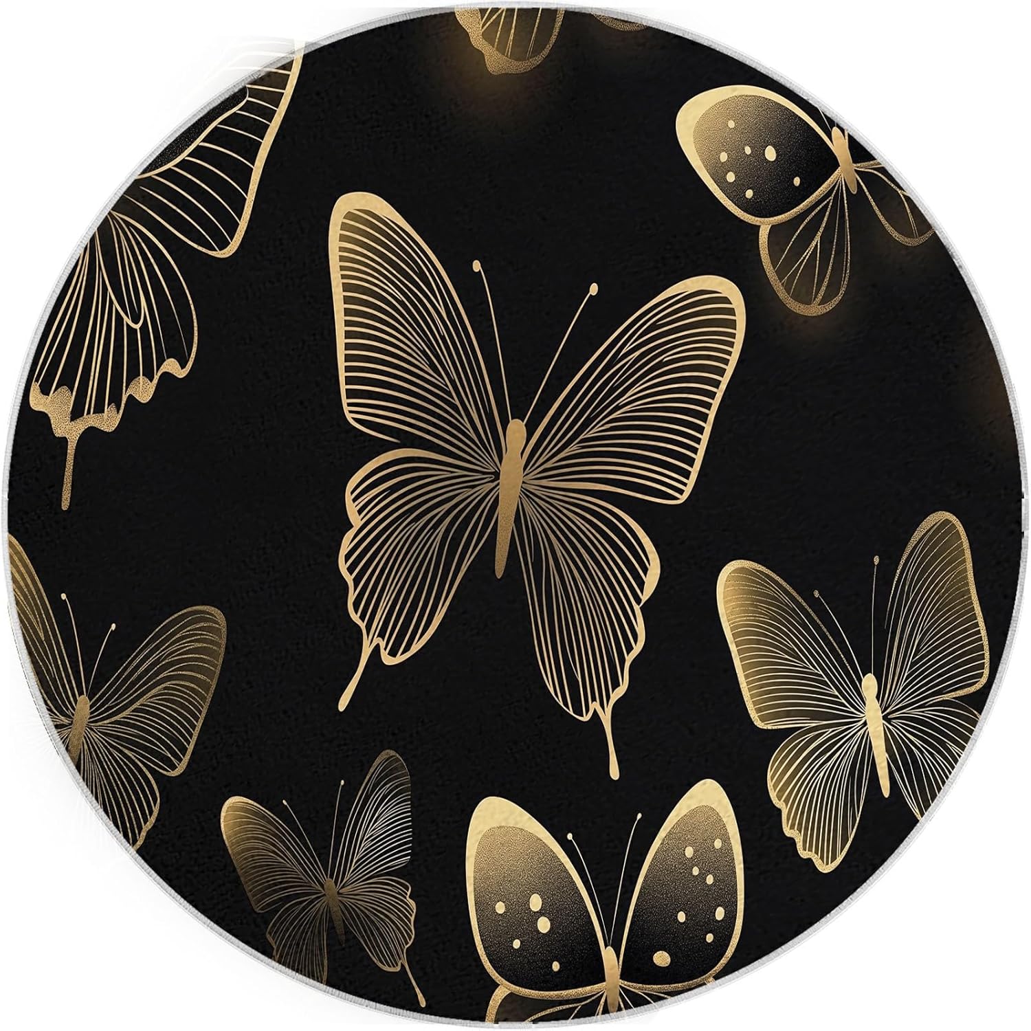 4ft Round Gold Butterfly Faux Wool Area Rug