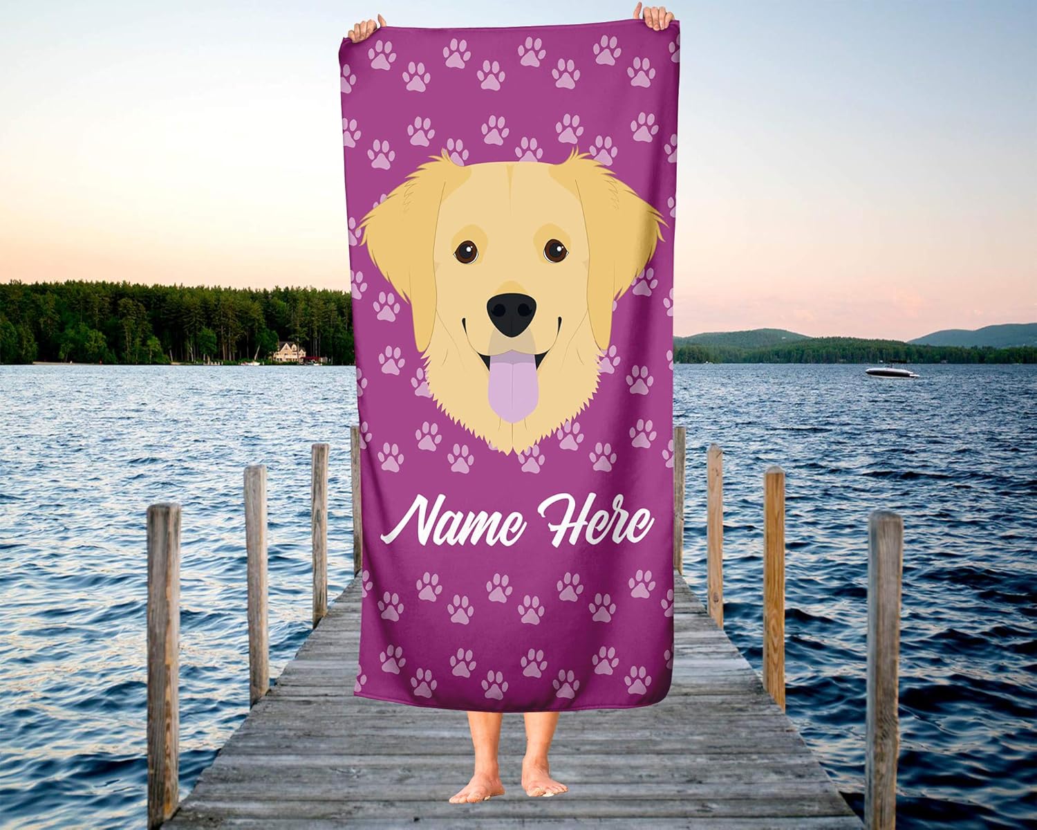Personalized Golden Retriever Beach and Bath Towels