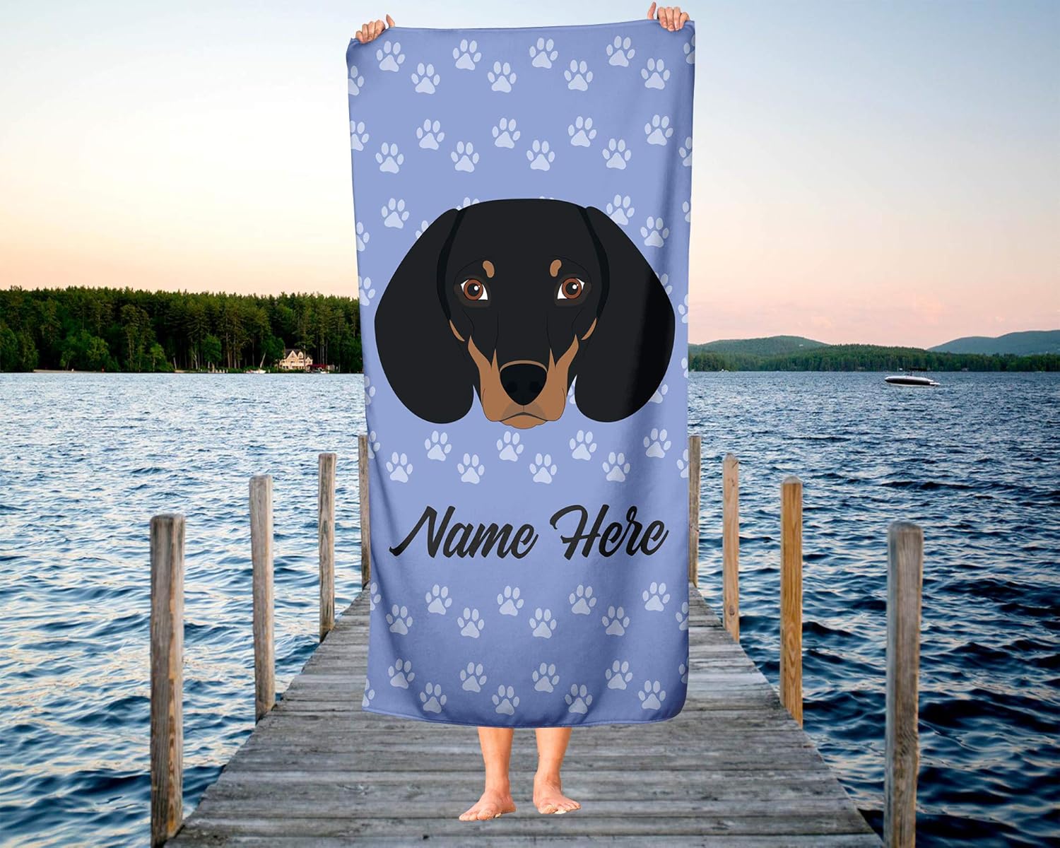 Personalized Dachshund Face Beach and Bath Towels