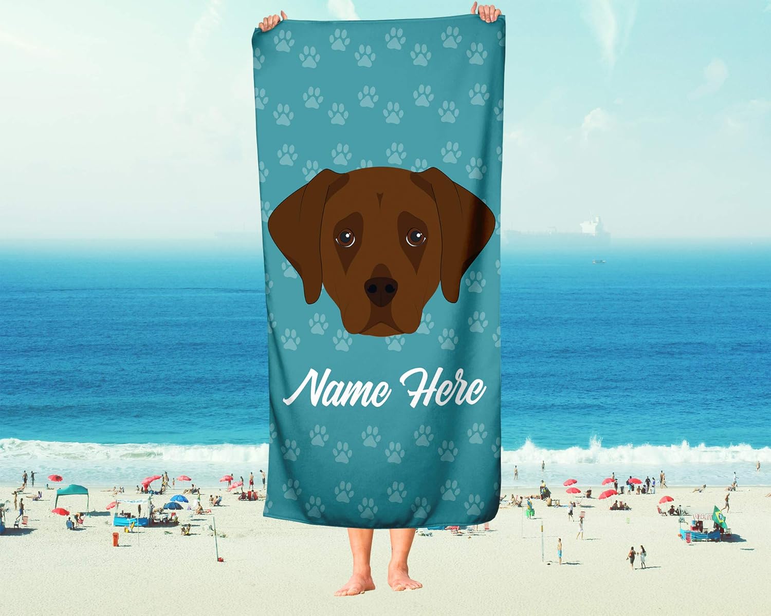 Personalized Chocolate Lab Beach and Bath Towels