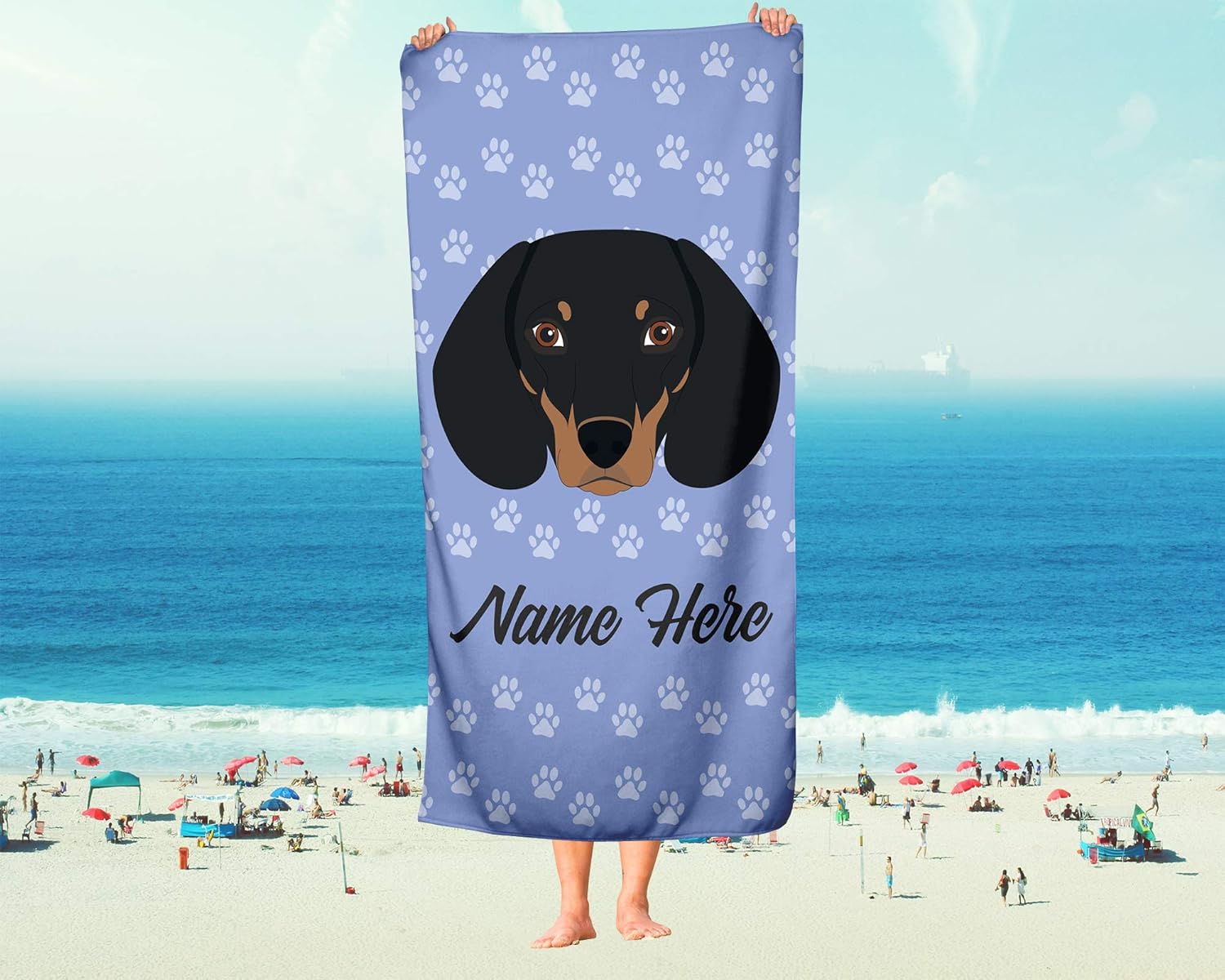 Personalized Dachshund Face Beach and Bath Towels