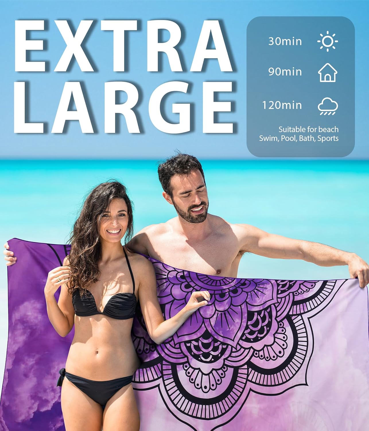Margelife Microfiber Quick Dry Beach Towel - Oversized X-Large Travel Essential