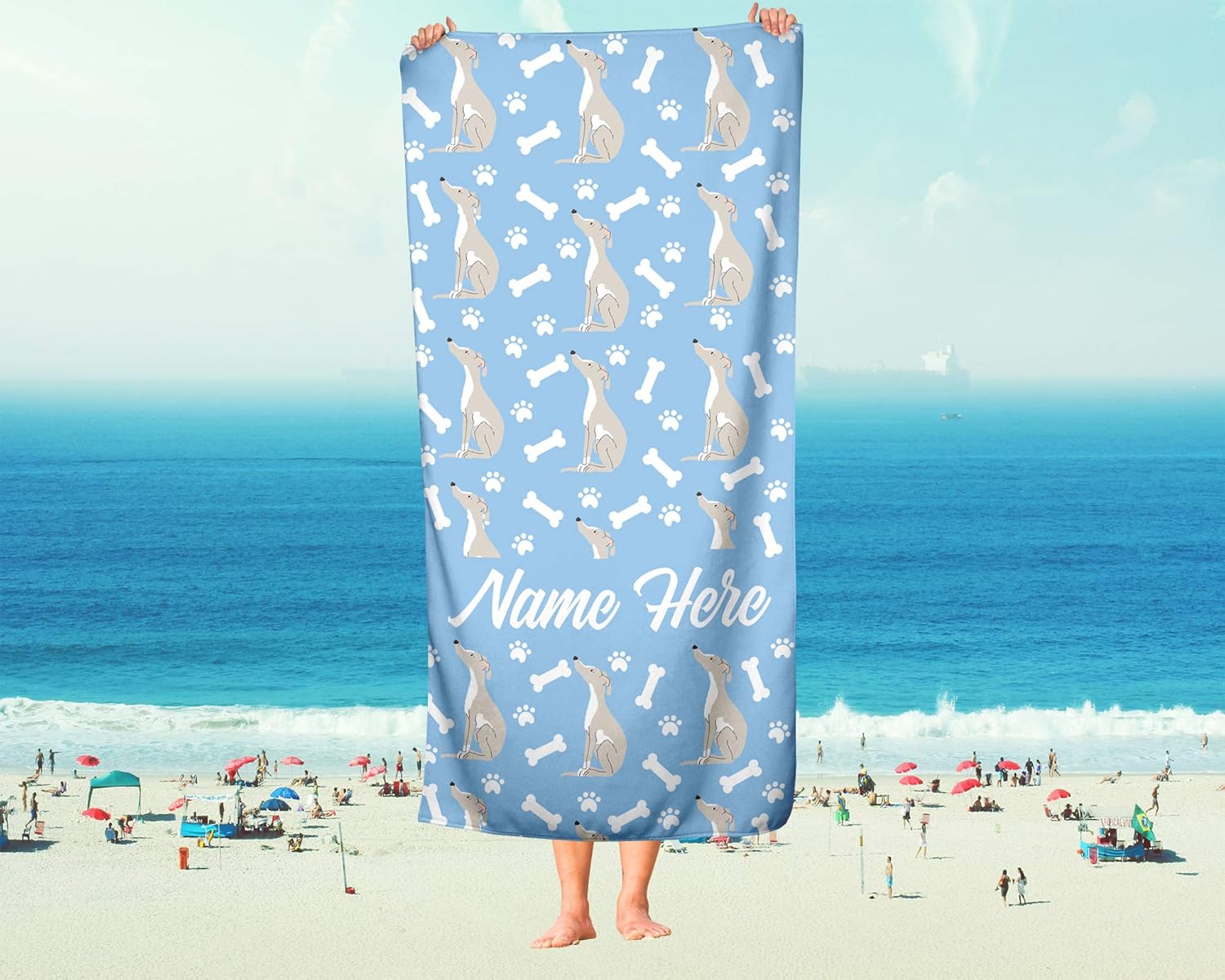 Personalized Pet Greyhound Towel - Custom Travel Bath Beach Pool Towel