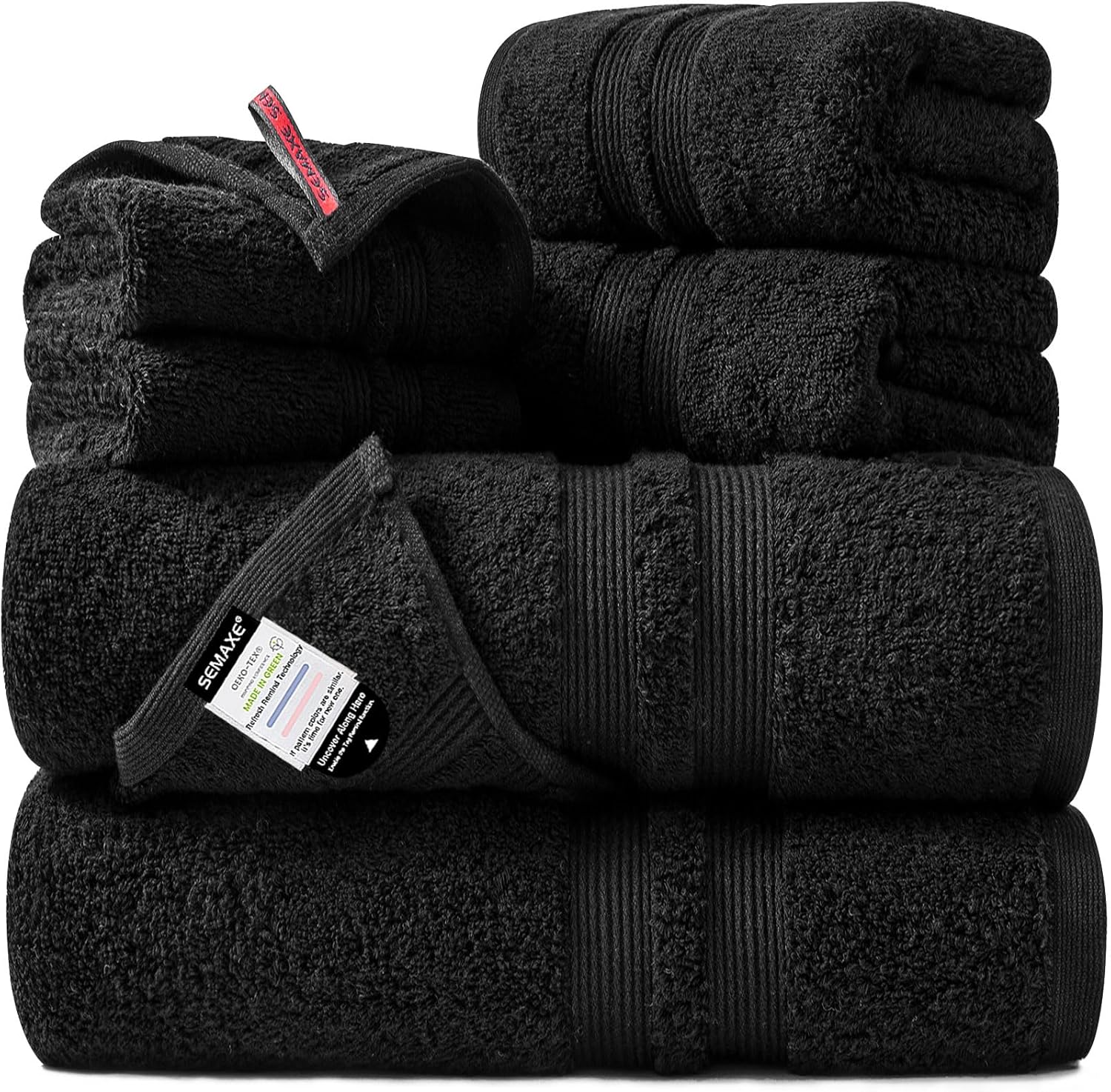 SEMAXE 6-Piece Solid Towel Set - Black 600GSM 100 Cotton