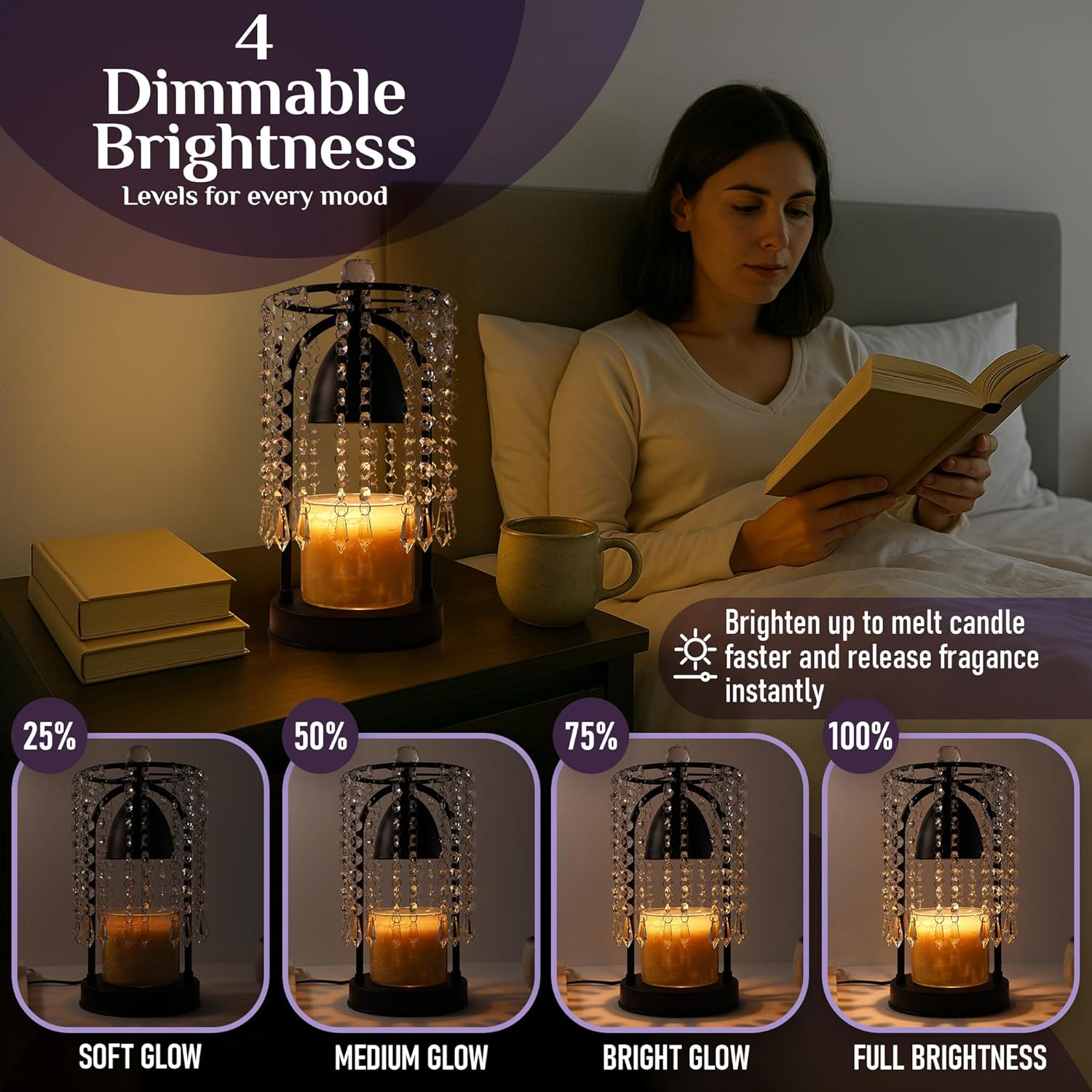 Elegant Candle Warmer Lamp with Timer and Crystals