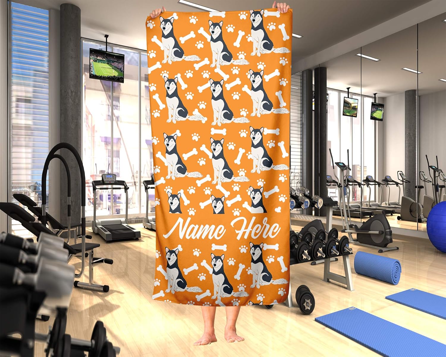 Personalized Siberian Husky Beach Towel - Custom Name Design