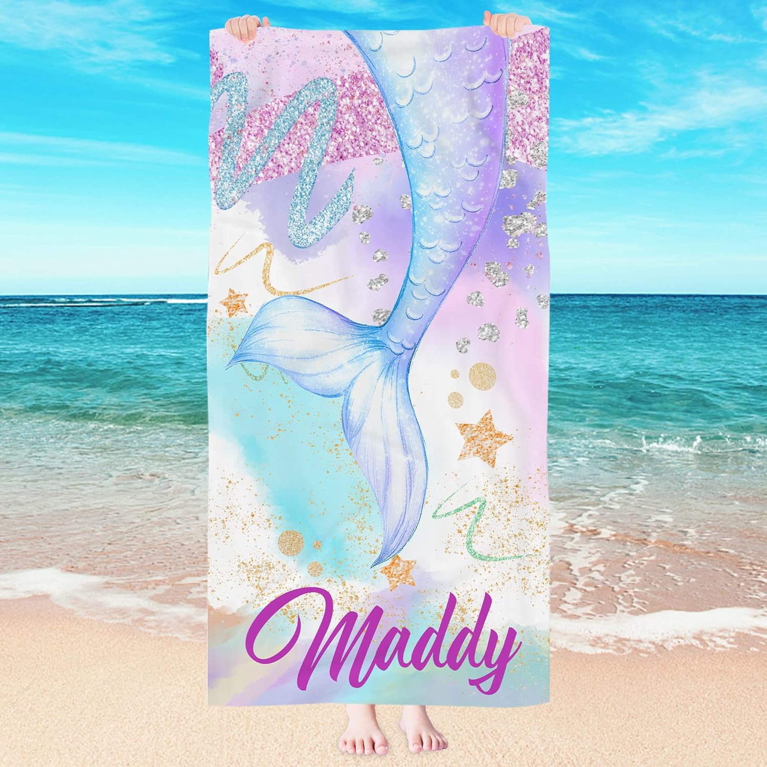 Differ More Mermaid Pink Beach Towel for Kids