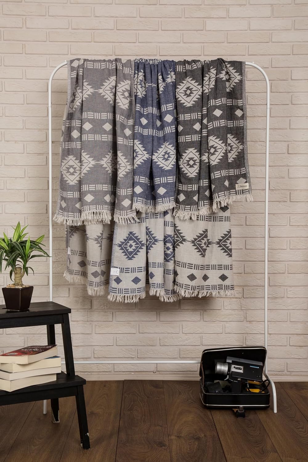 Bersuse Turkish Towel Set of 6 - 37x70 Inches Silver Gray