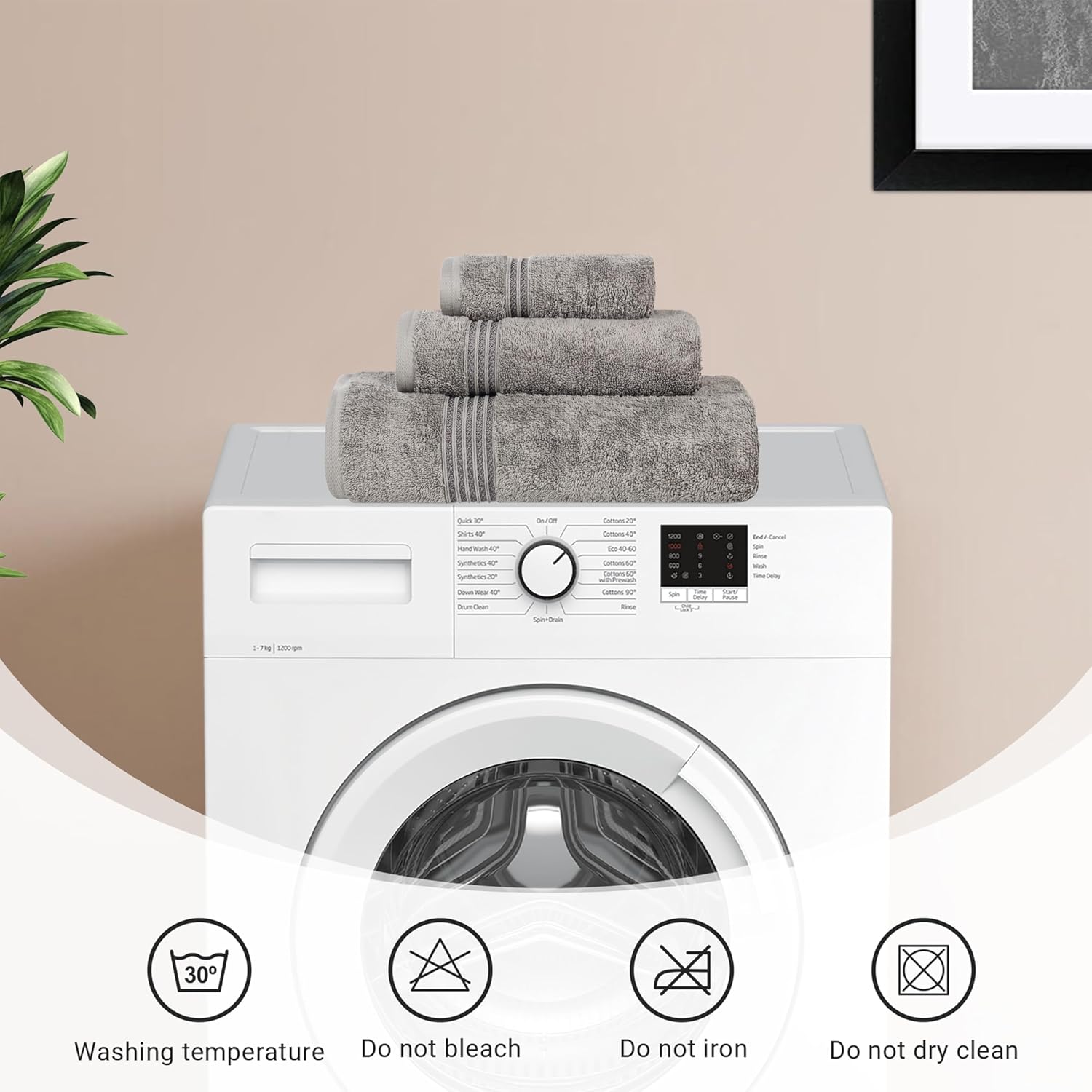 Superior Egyptian Cotton 3-Piece Towel Set - Charcoal Black and White