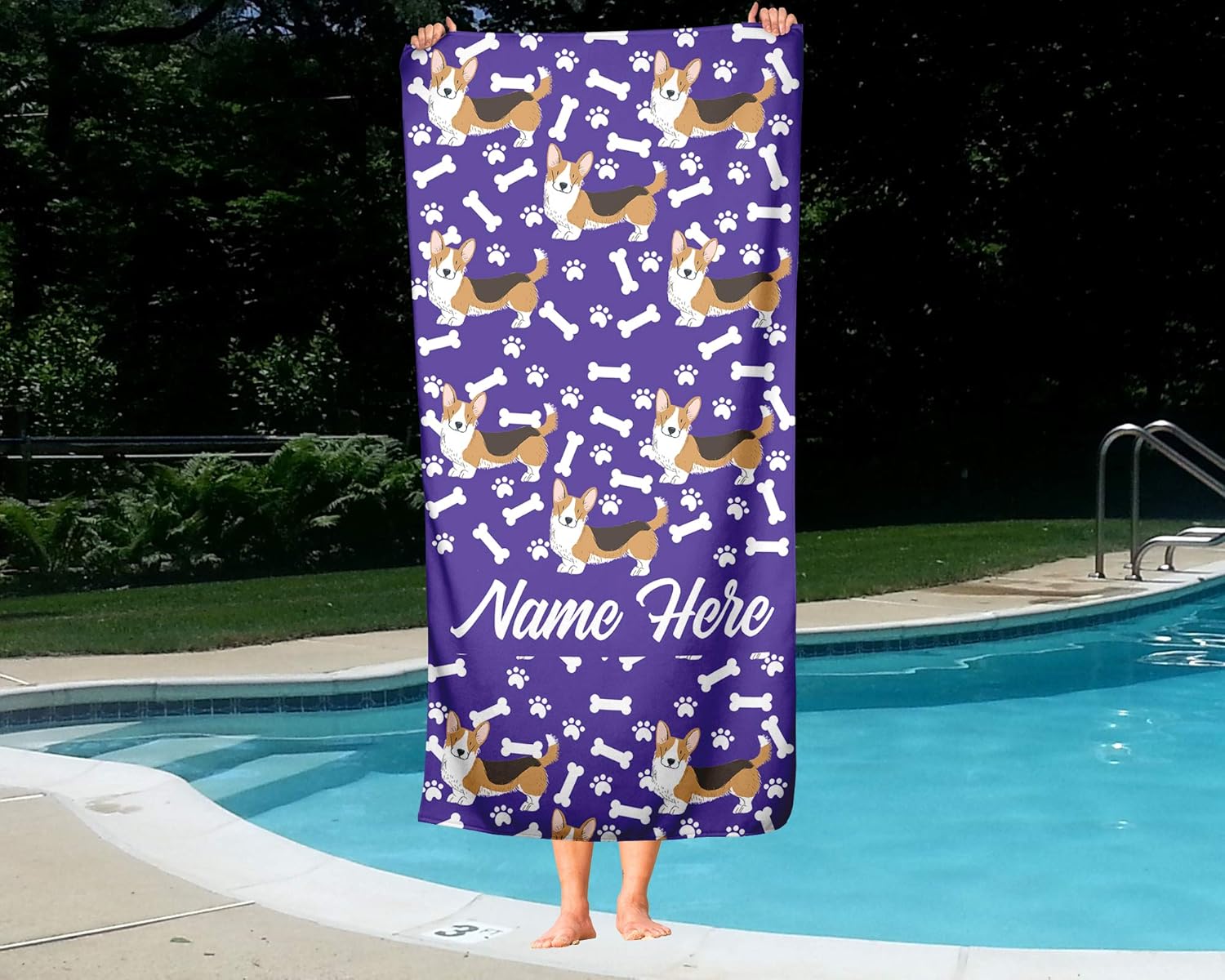 Extra Large Personalized Pet Corgi Towel for Family