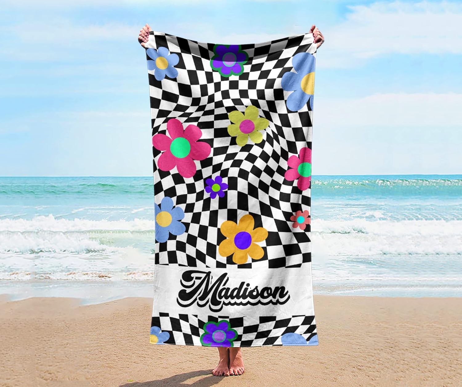 Custom Beach Towel - Soft Lightweight Kids Patterned Initials