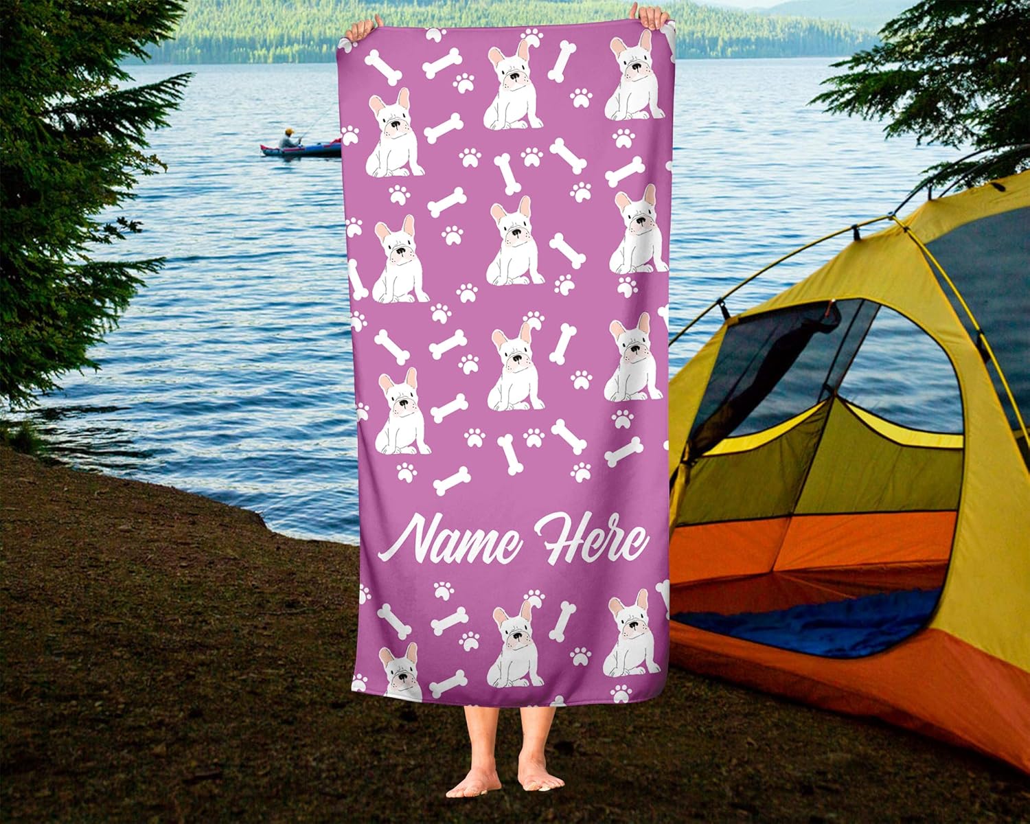 Personalized White French Bulldog Pattern Bath Towels - Large Medium