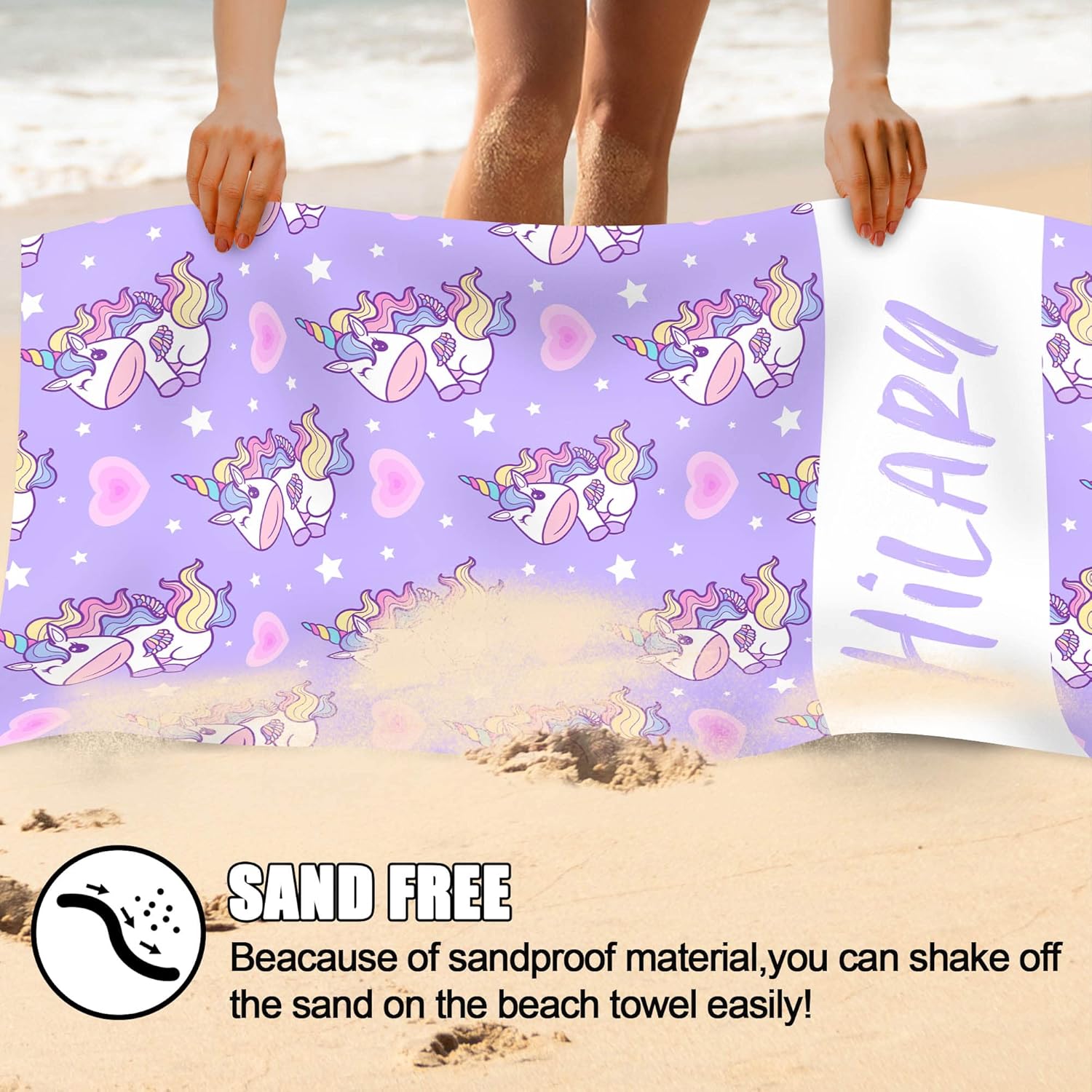 DIYKST Custom Beach Towel with Rainbow Unicorn Design