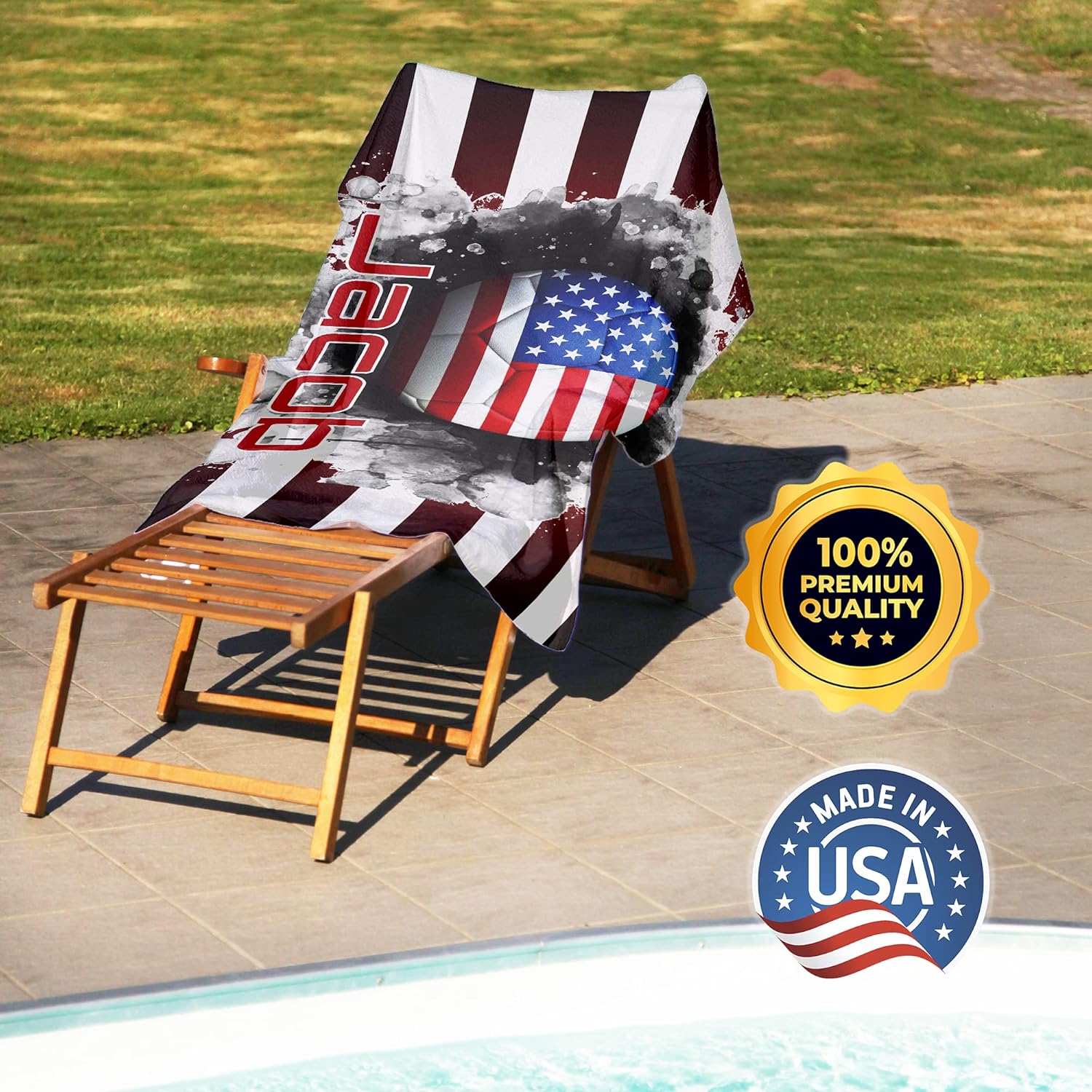 Custom USA Flag Football Towel - Red Black White Striped