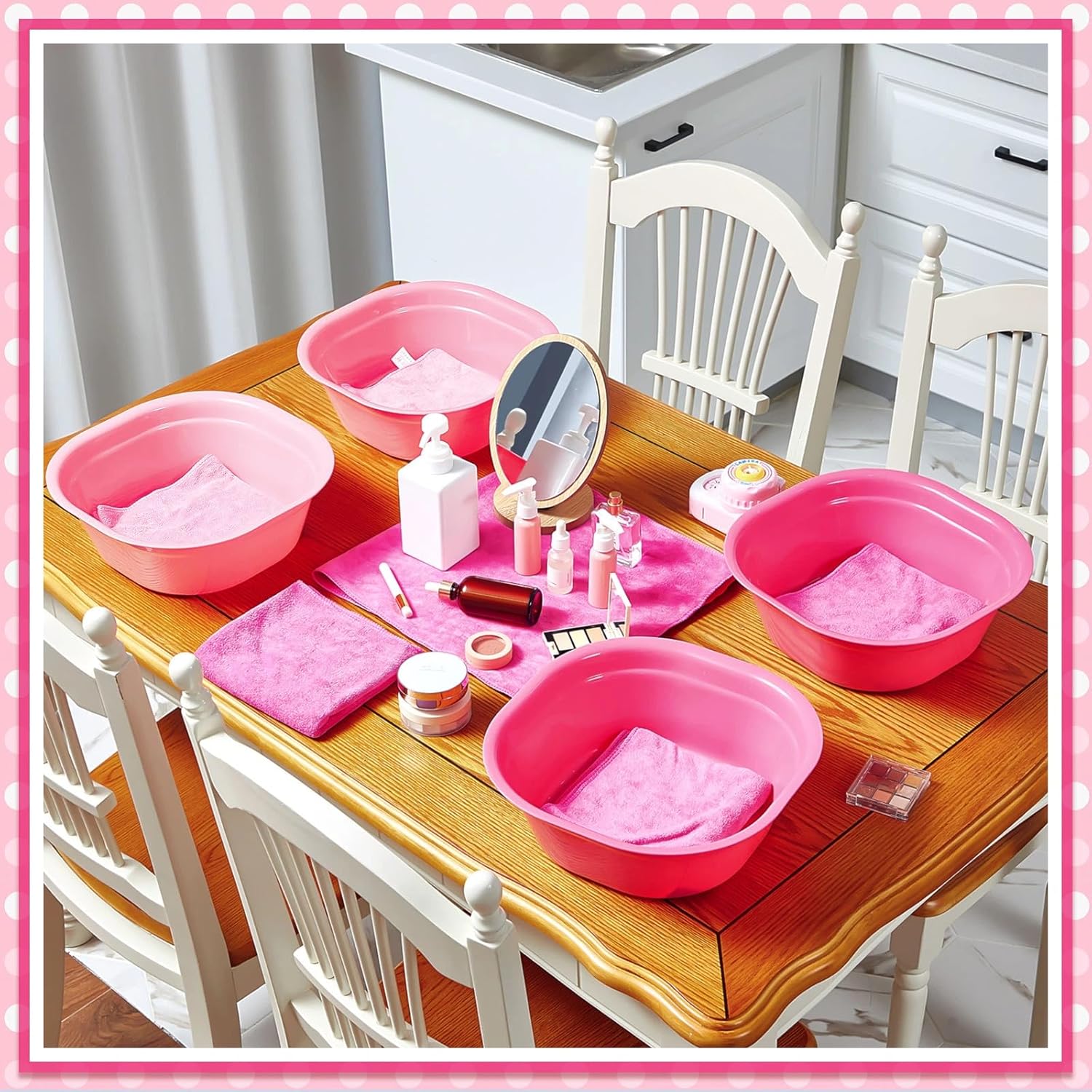 Patelai 6-Piece Kids Foot Spa Kit with Towels Pink Rose Red