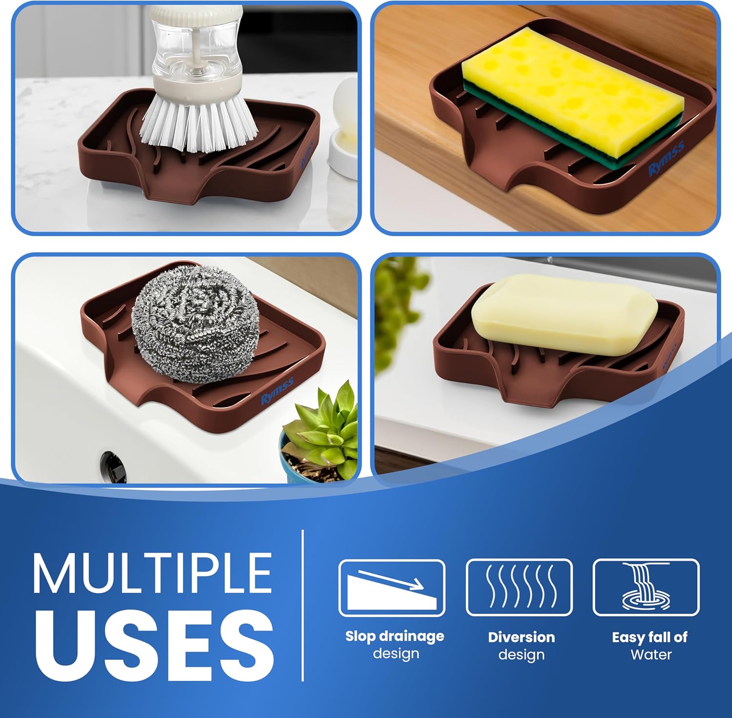 Rymss Silicone Soap Dish for Bathroom and Kitchen
