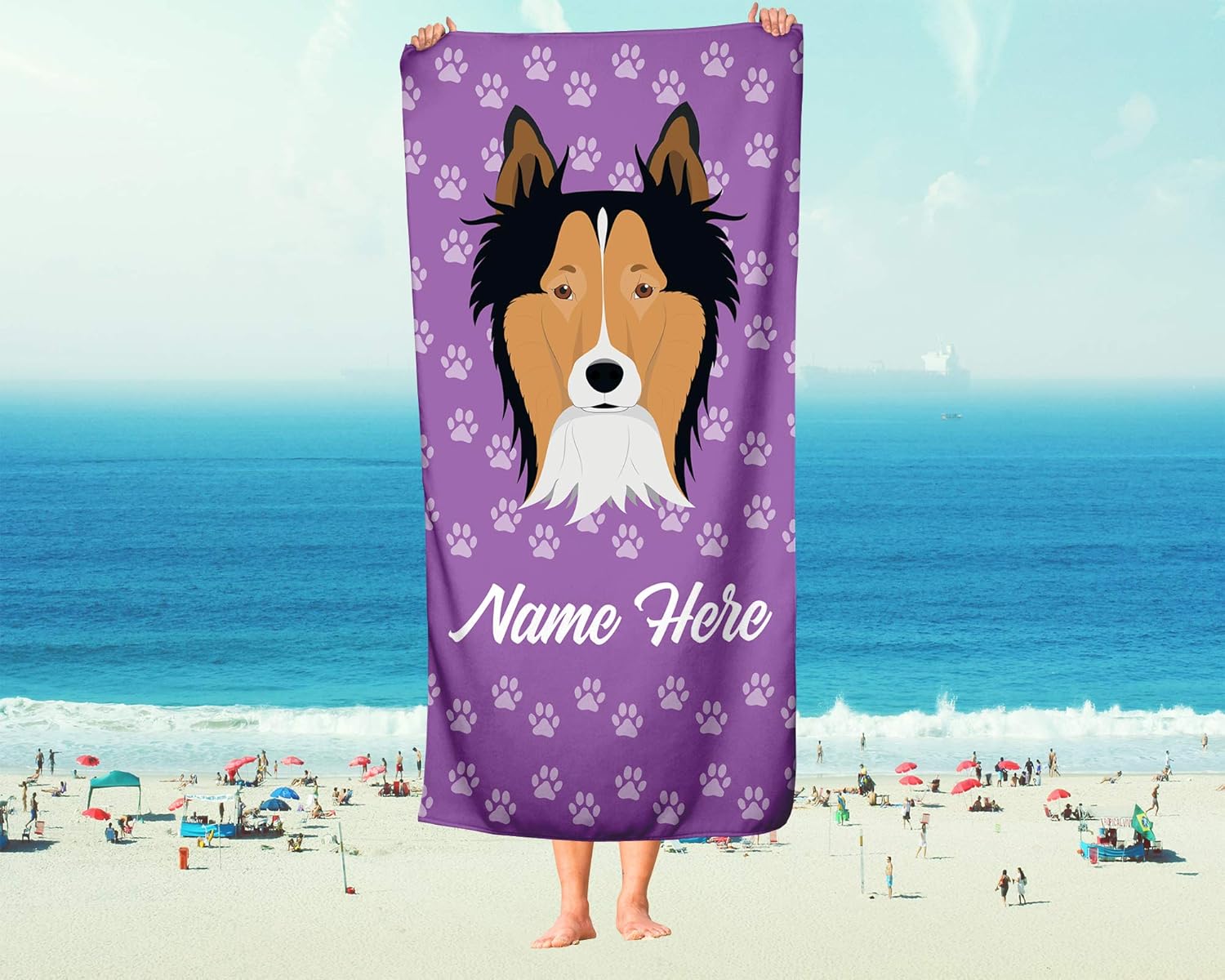 Personalized Border Collie Face Beach Towel