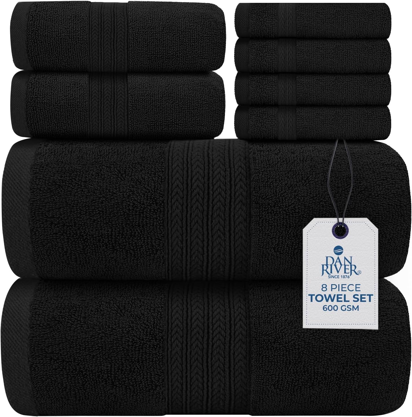 DAN RIVER 100 Cotton 8-Piece Bath Towel Set in Black