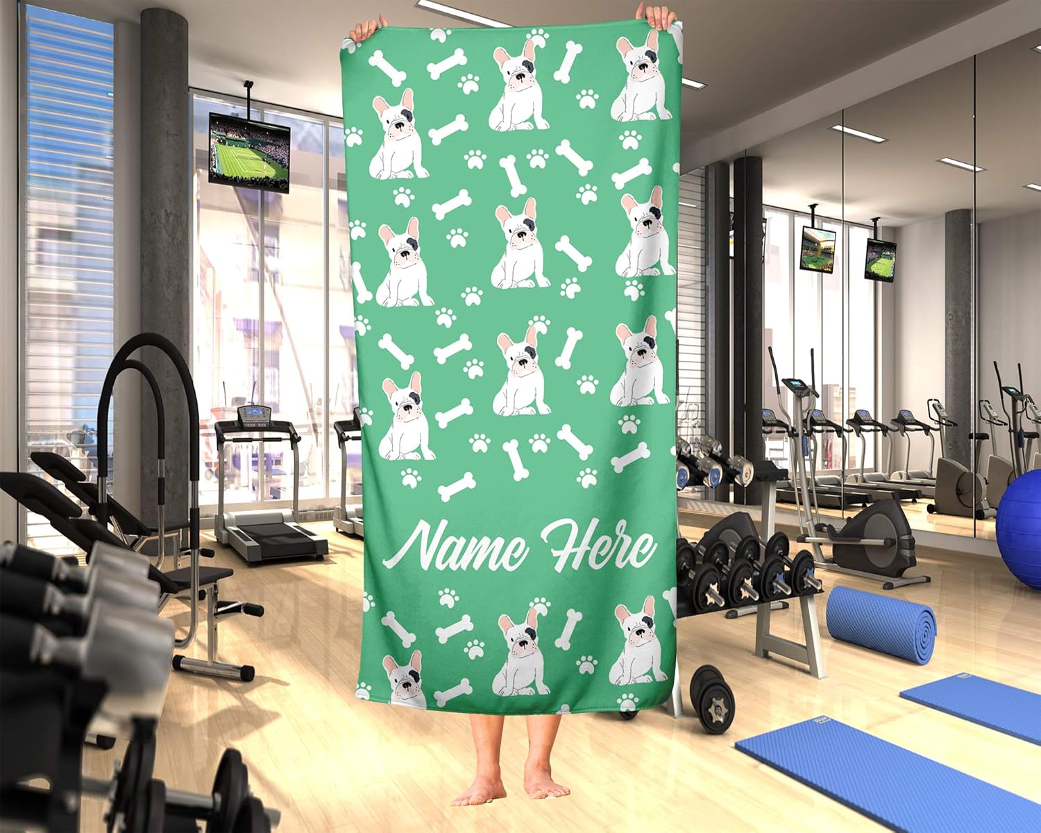 Personalized Spotted French Bulldog Beach Towel - Large Medium