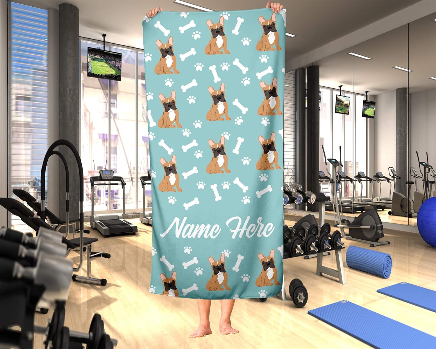 Personalized Brown Frenchie Beach and Bath Towels - Large Medium
