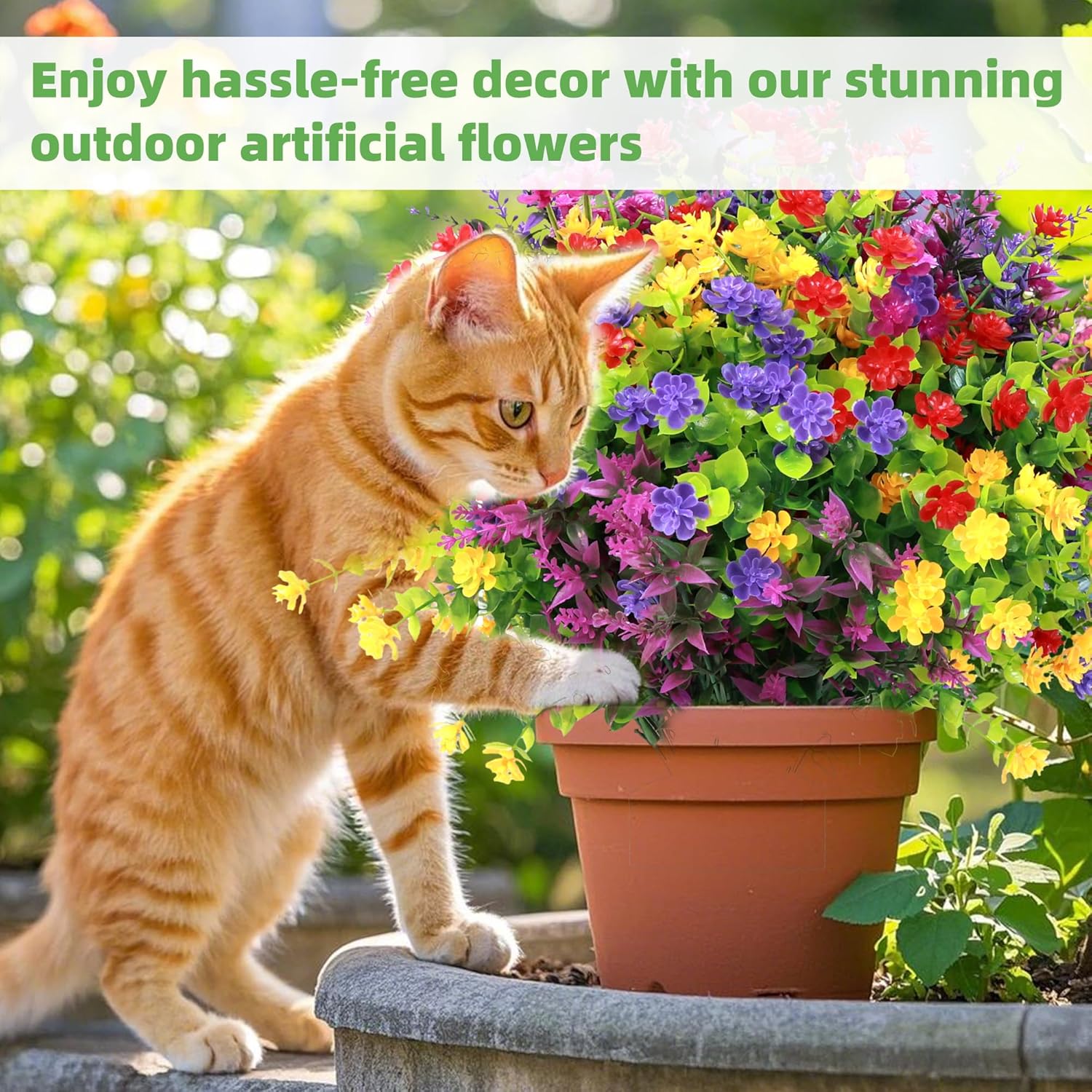 12 Bundles Artificial Flowers for Outdoor Decor