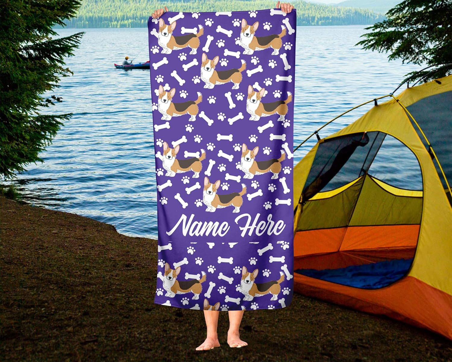 Extra Large Personalized Pet Corgi Towel for Family